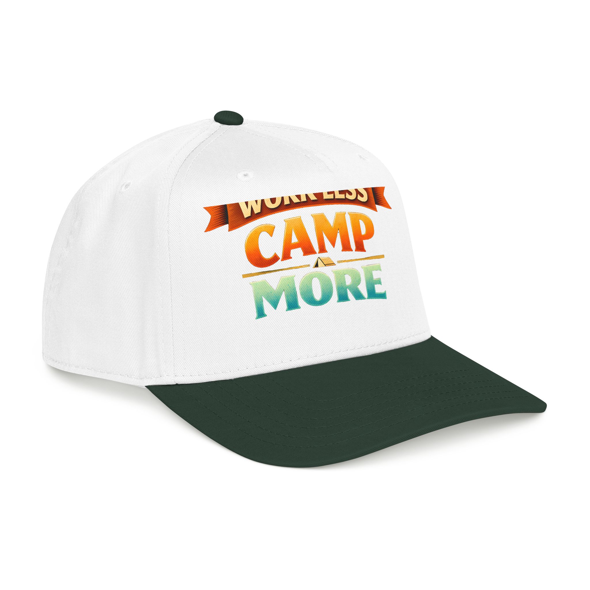 Baseball Cap - "Work Less-Camp More" Design Scenic-Line