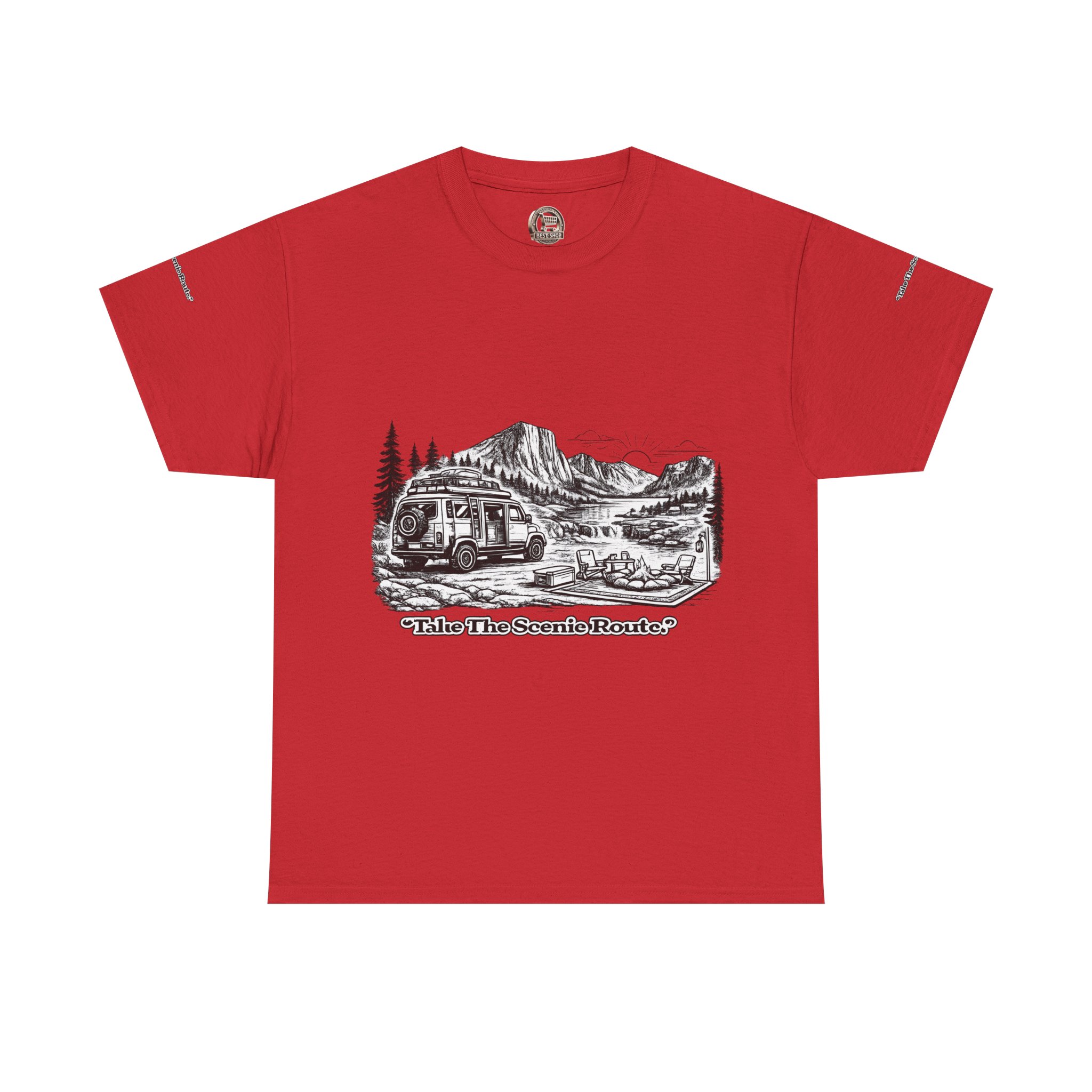 Unisex Heavy Cotton Tee — "Take The Scenic Route" Design Minimal-Line