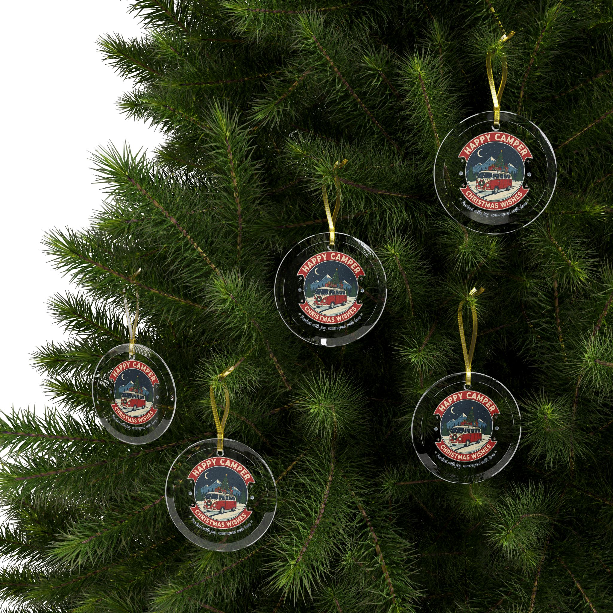 Glass Ornaments "Happy Camper-Christmas Wishes