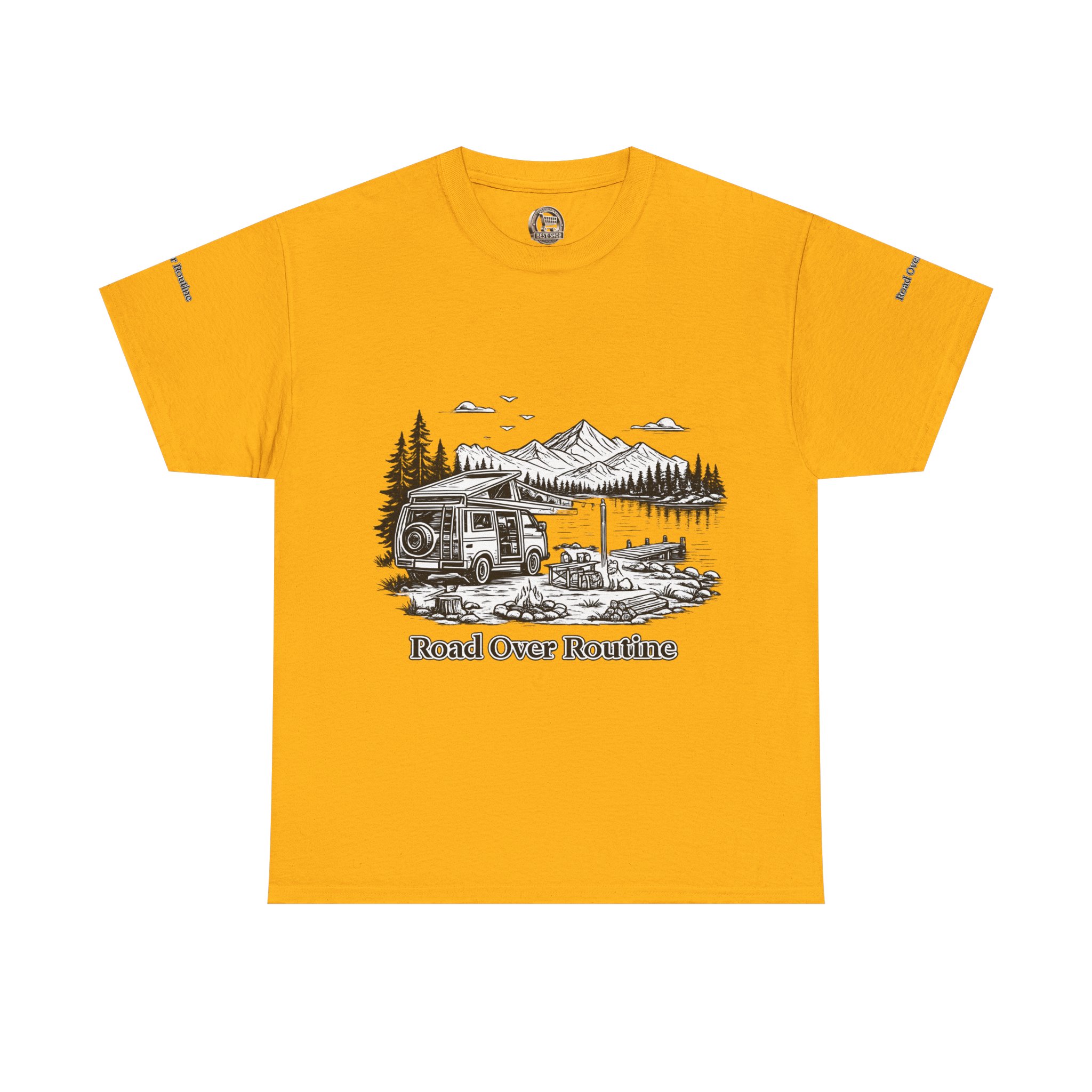 Unisex Heavy Cotton Tee — "Road Over Routine" Design Minimal-Line