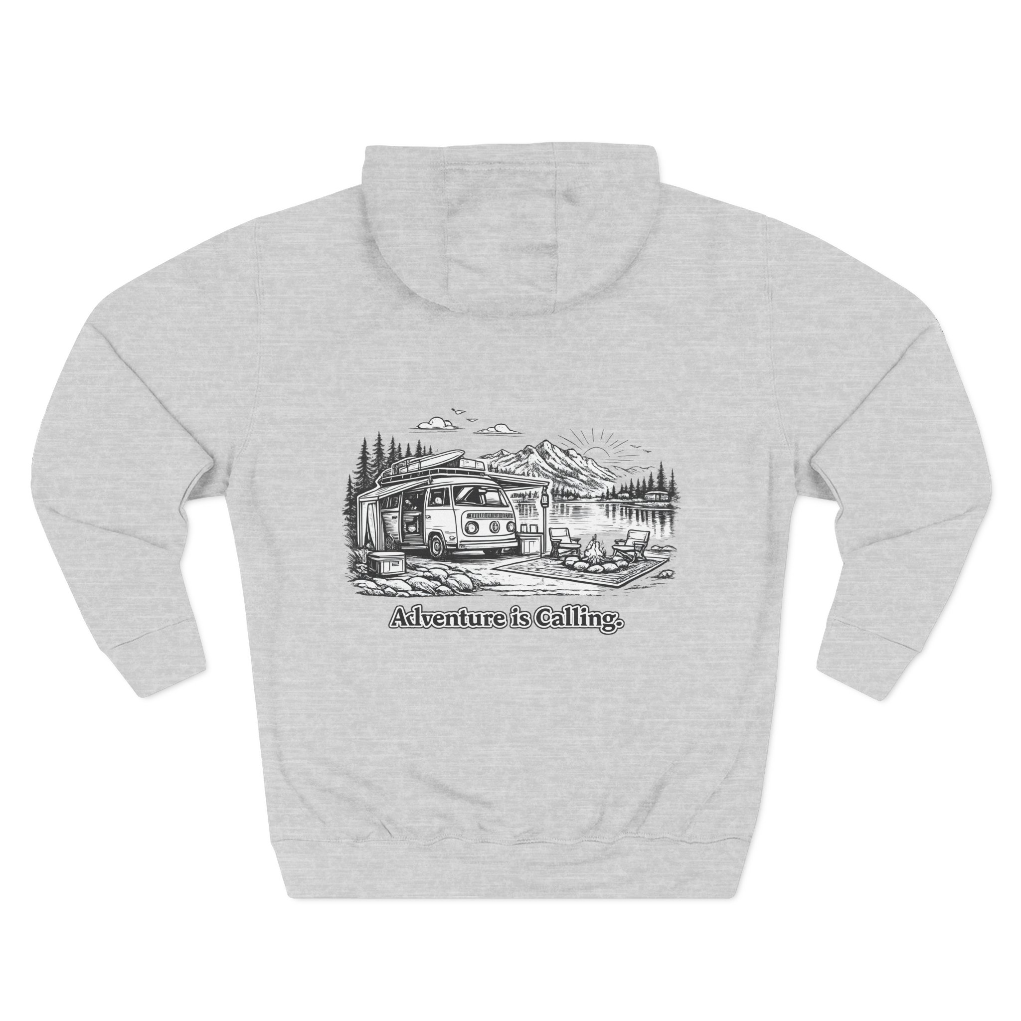 Three-Panel Fleece Hoodie - "Adventure Is Calling" Design Minimal-Line