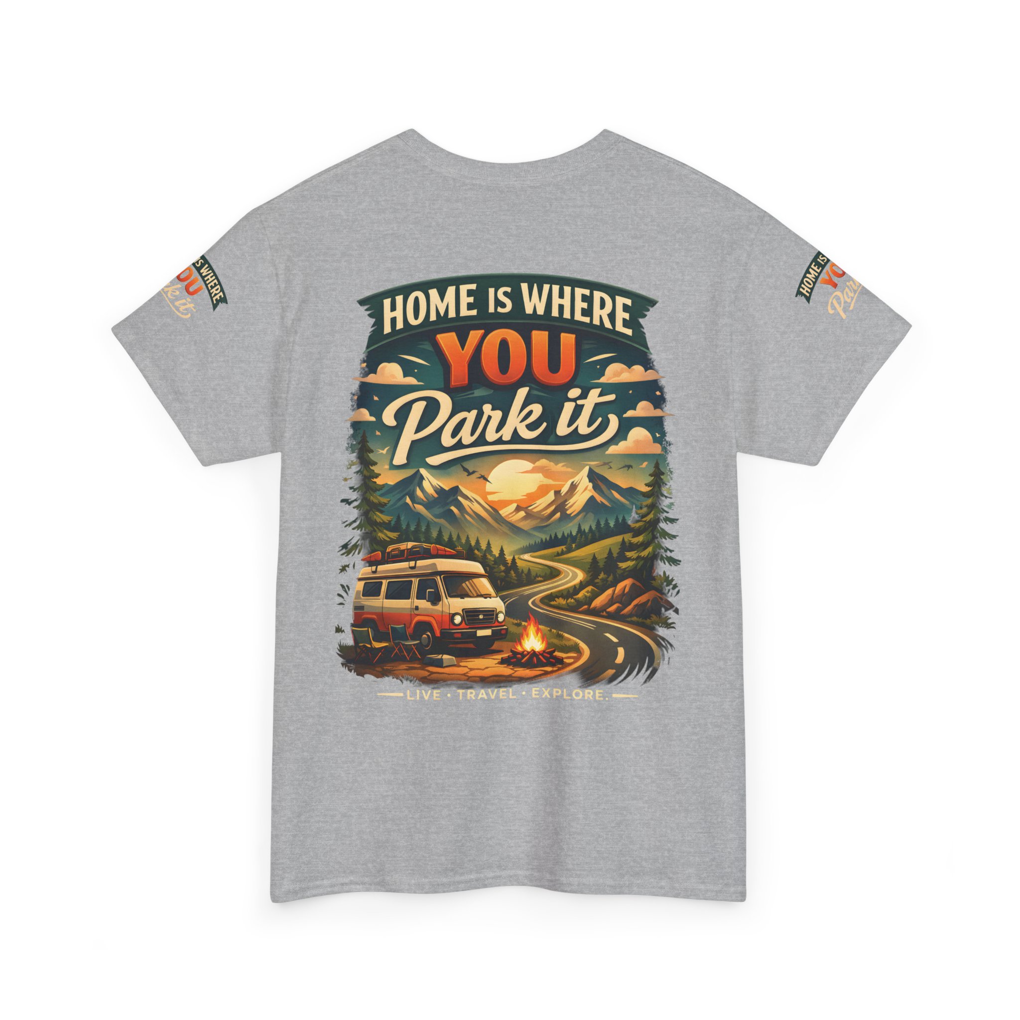Unisex Heavy Cotton Tee — "Hom Is Where You Park It" Design Scenic-Line