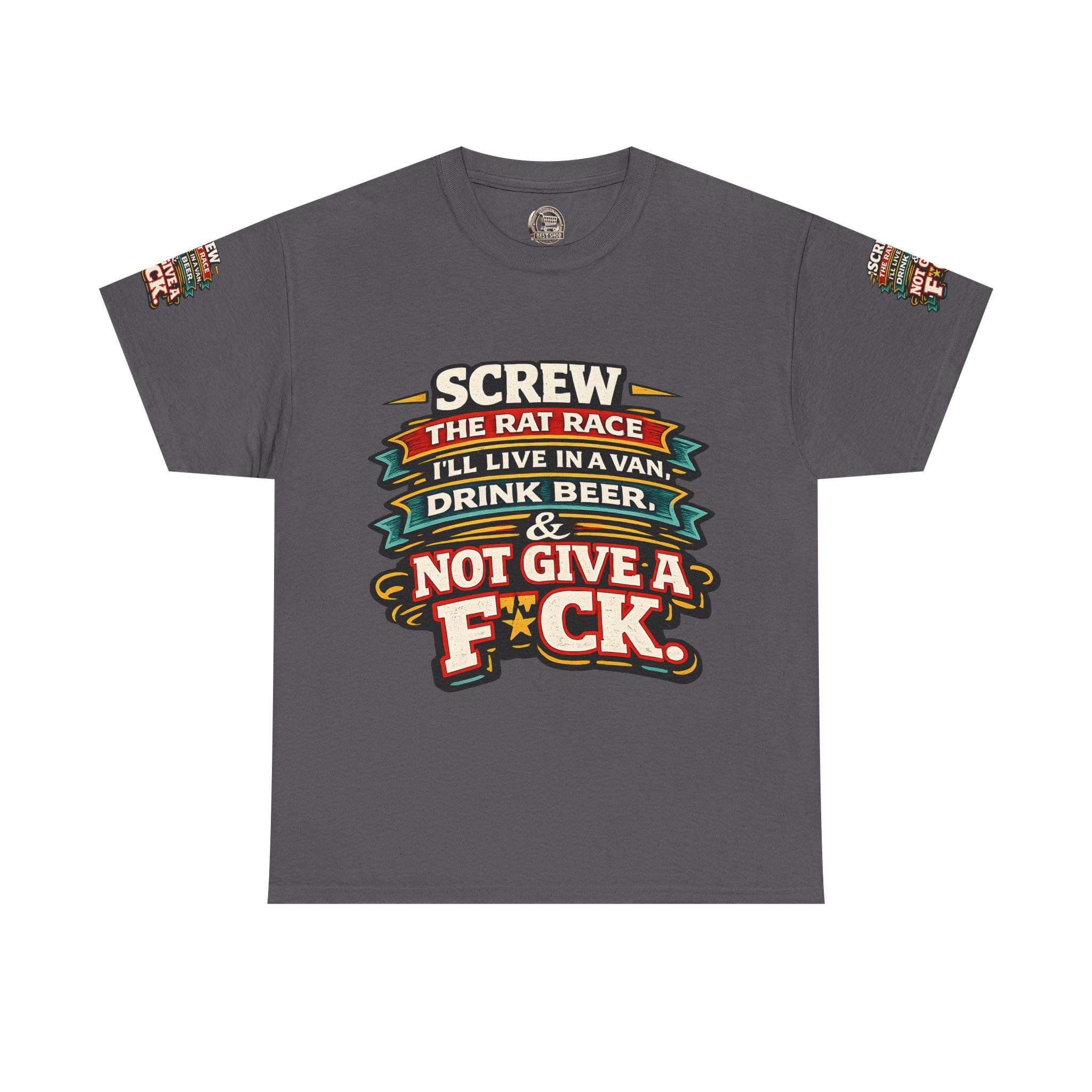 Unisex Heavy Cotton Tee — "Screw The Rat Race" Design F**K-Line