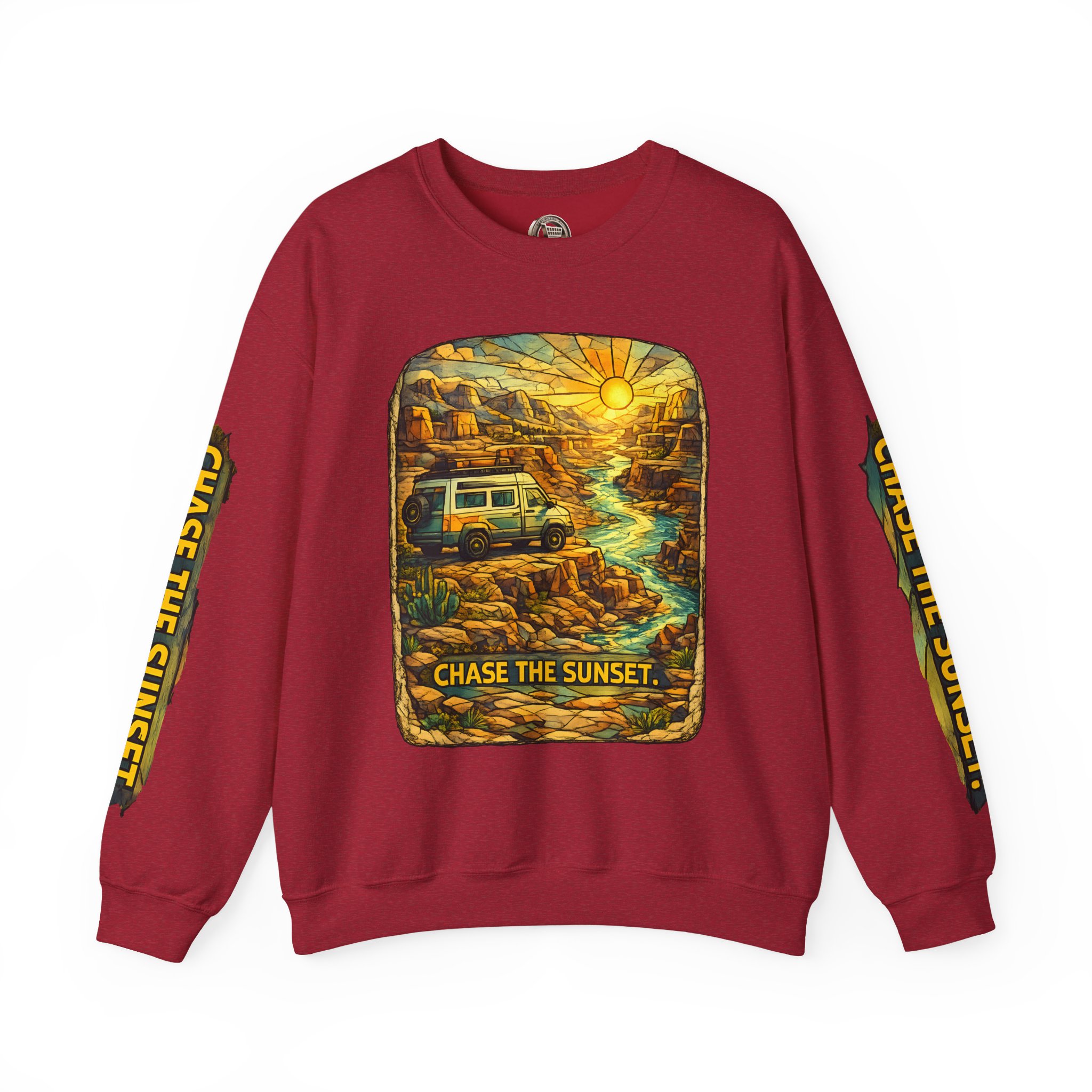Unisex Heavy Blend™ Crewneck Sweatshirt — "Chase The Sunset" Design Cubic-Line