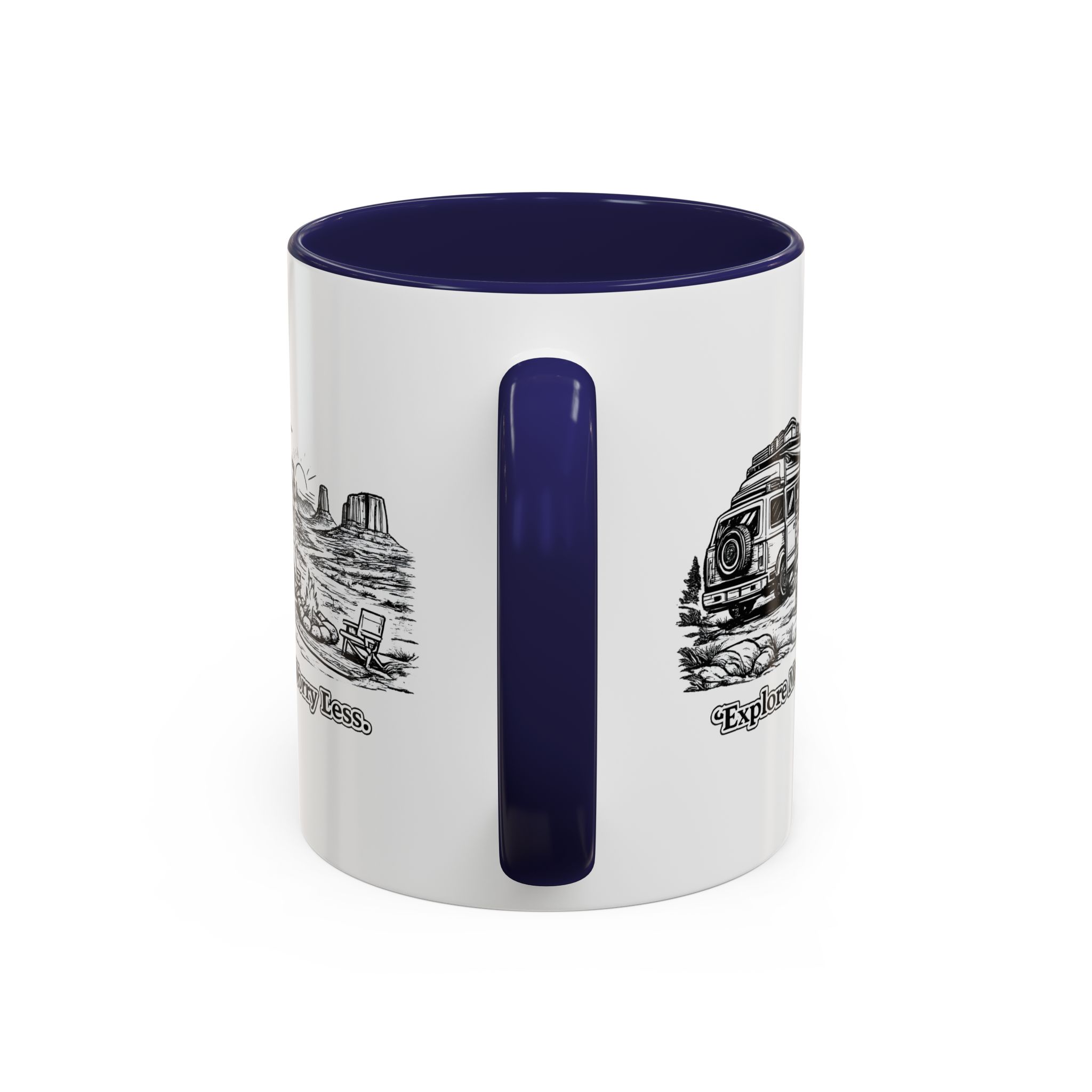 Accent Coffee Mug (11, 15oz) — "Explore More Worry Less" Design Minimal-Line