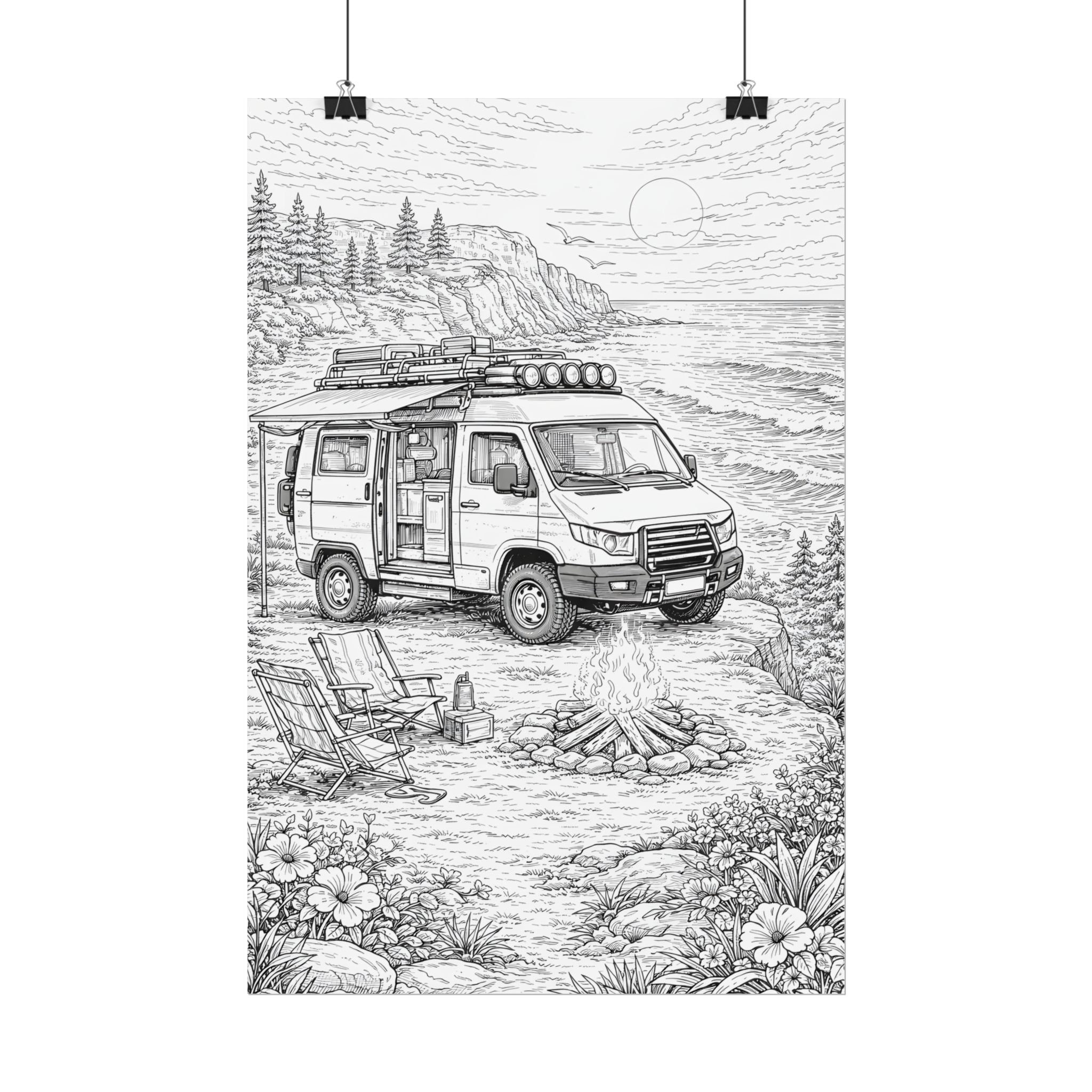 Campervan Poster — Vintage RV Camping Landscape Wall Art