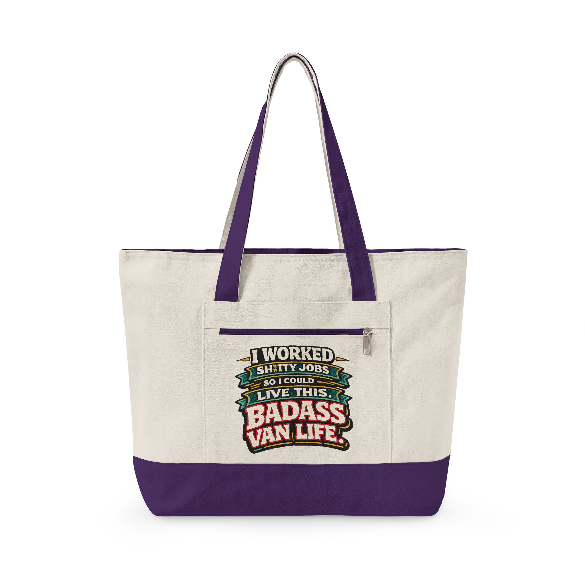 Zippered Canvas Tote — "I worked Shitty Jobs" (Design F**K-Line)