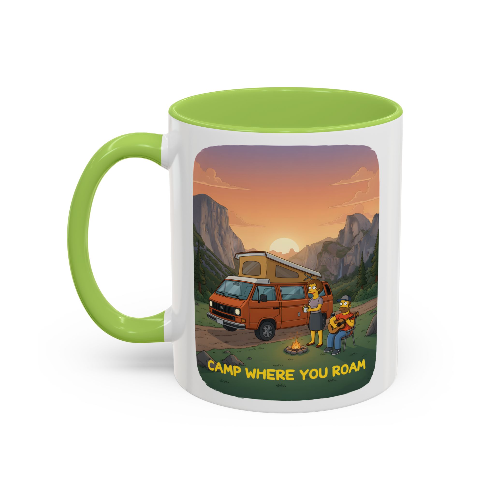 Accent Coffee Mug (11, 15oz) — "Camp Where You Roam" Design Sitcom-Line