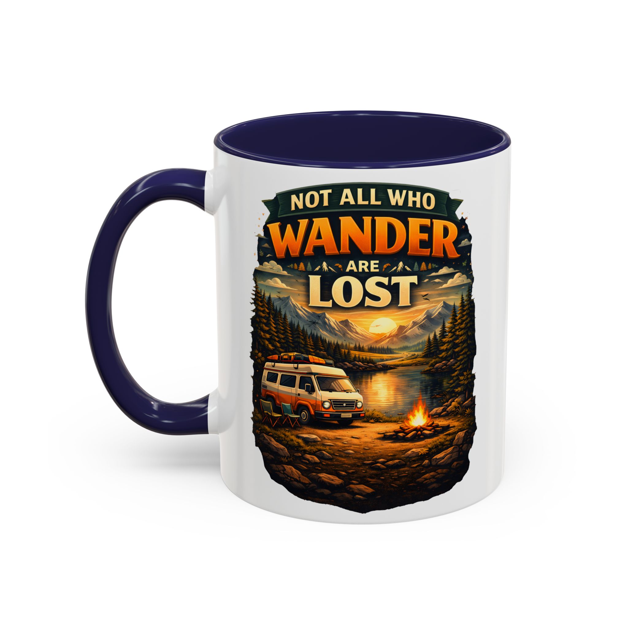 Accent Coffee Mug (11, 15oz) — "Not All Who Wander Are Lost" Design Scenic-Line