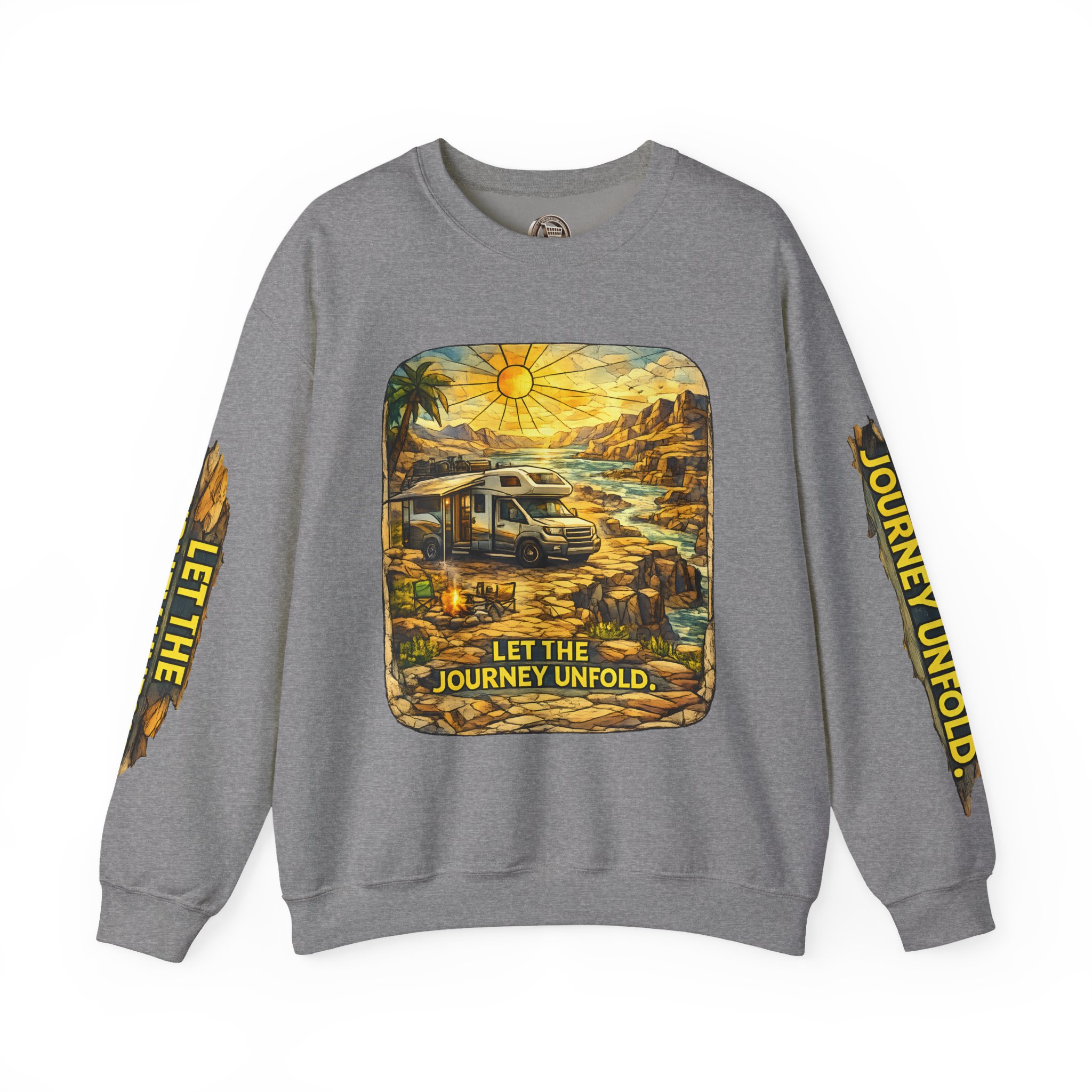 Unisex Heavy Blend™ Crewneck Sweatshirt — "Let The Journey Unfold" Design Cubic-Line