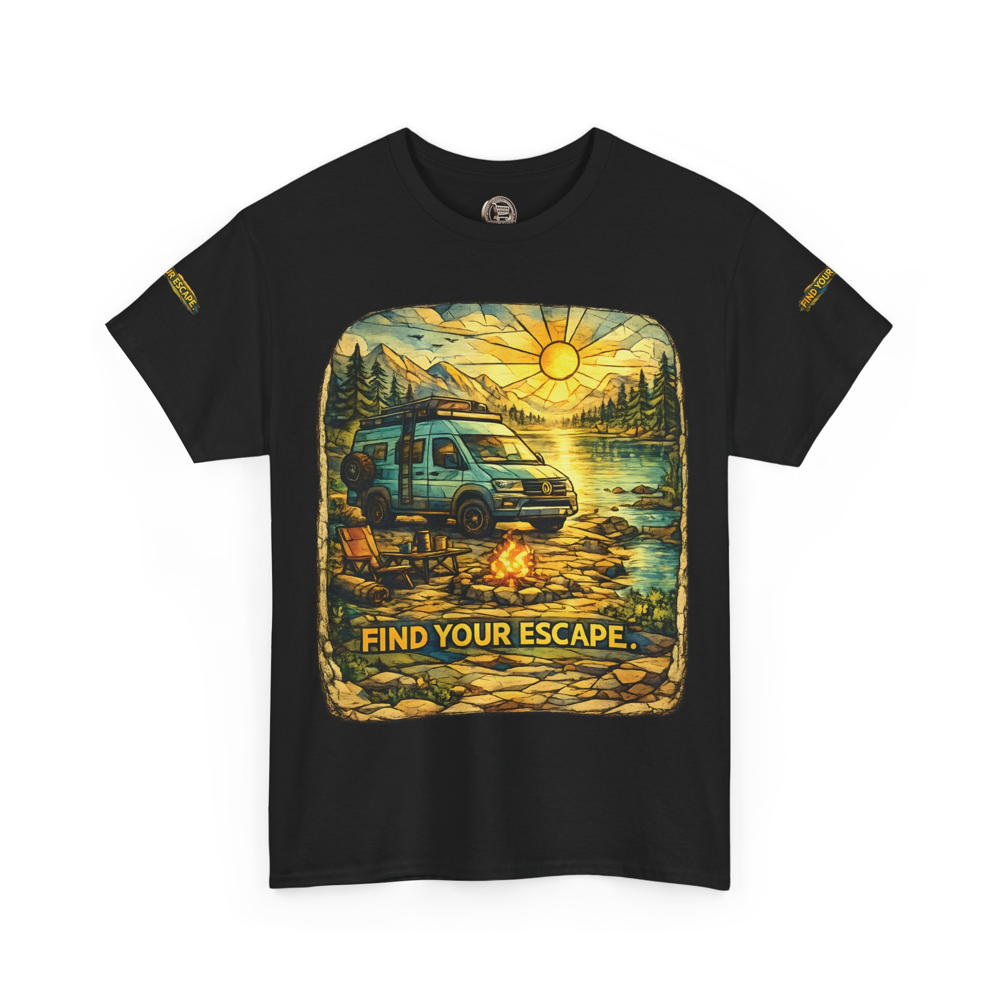 Unisex Heavy Cotton Tee — "Find Your Escape" Design Cubic-Line