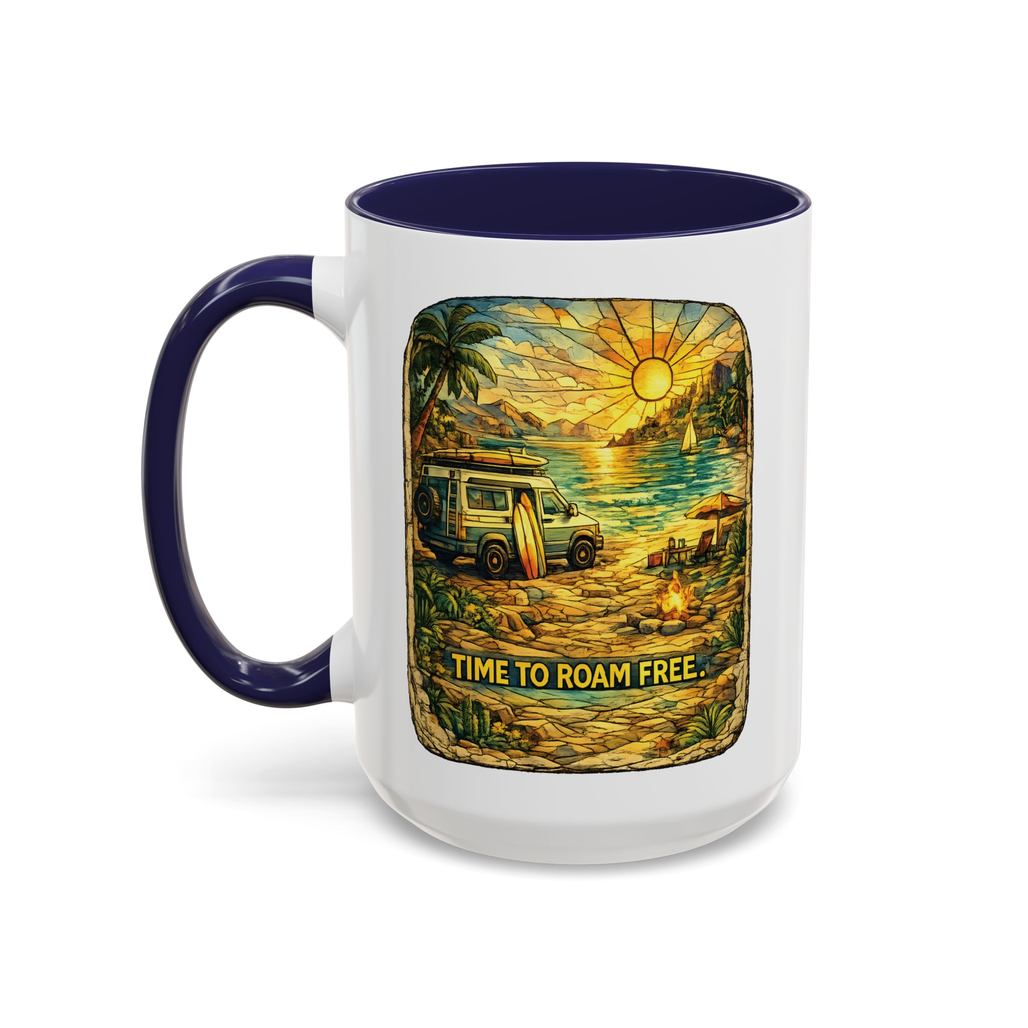 Accent Coffee Mug (11, 15oz) — "Time To Roam Free" Design Cubic-Line