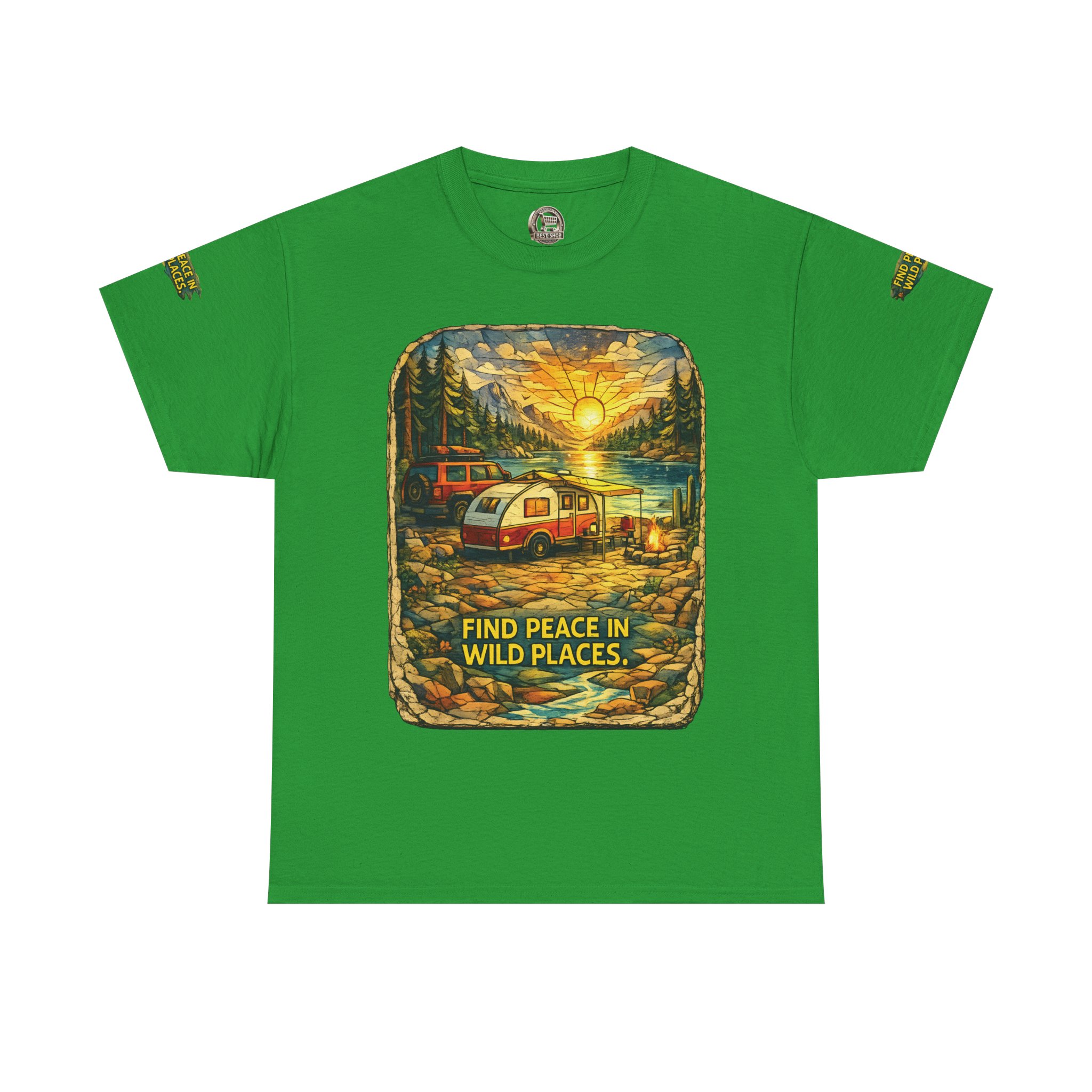 Unisex Heavy Cotton Tee — "Find Peace In Wild Places" Design Cubic-Line