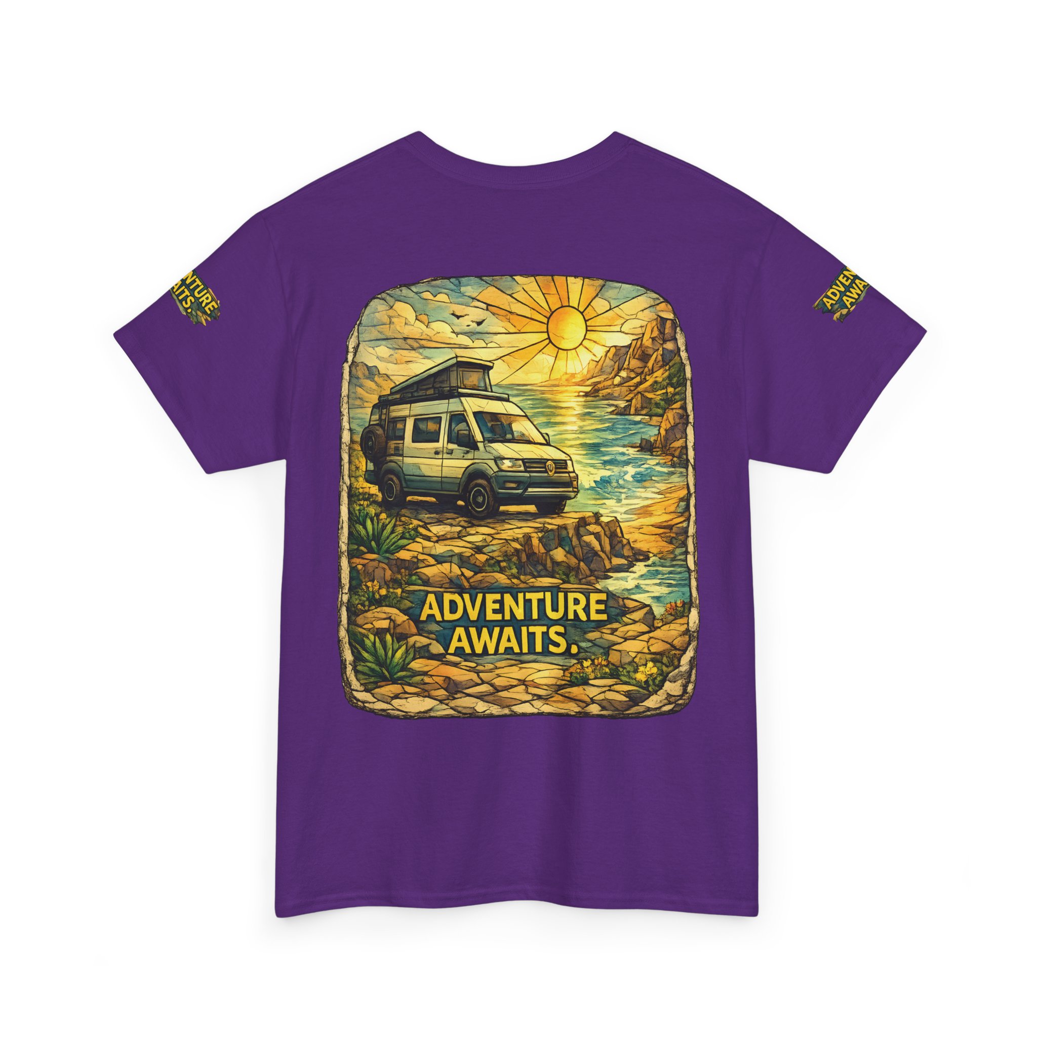Unisex Heavy Cotton Tee — "Adventure Awaits" Design Cubic-Line