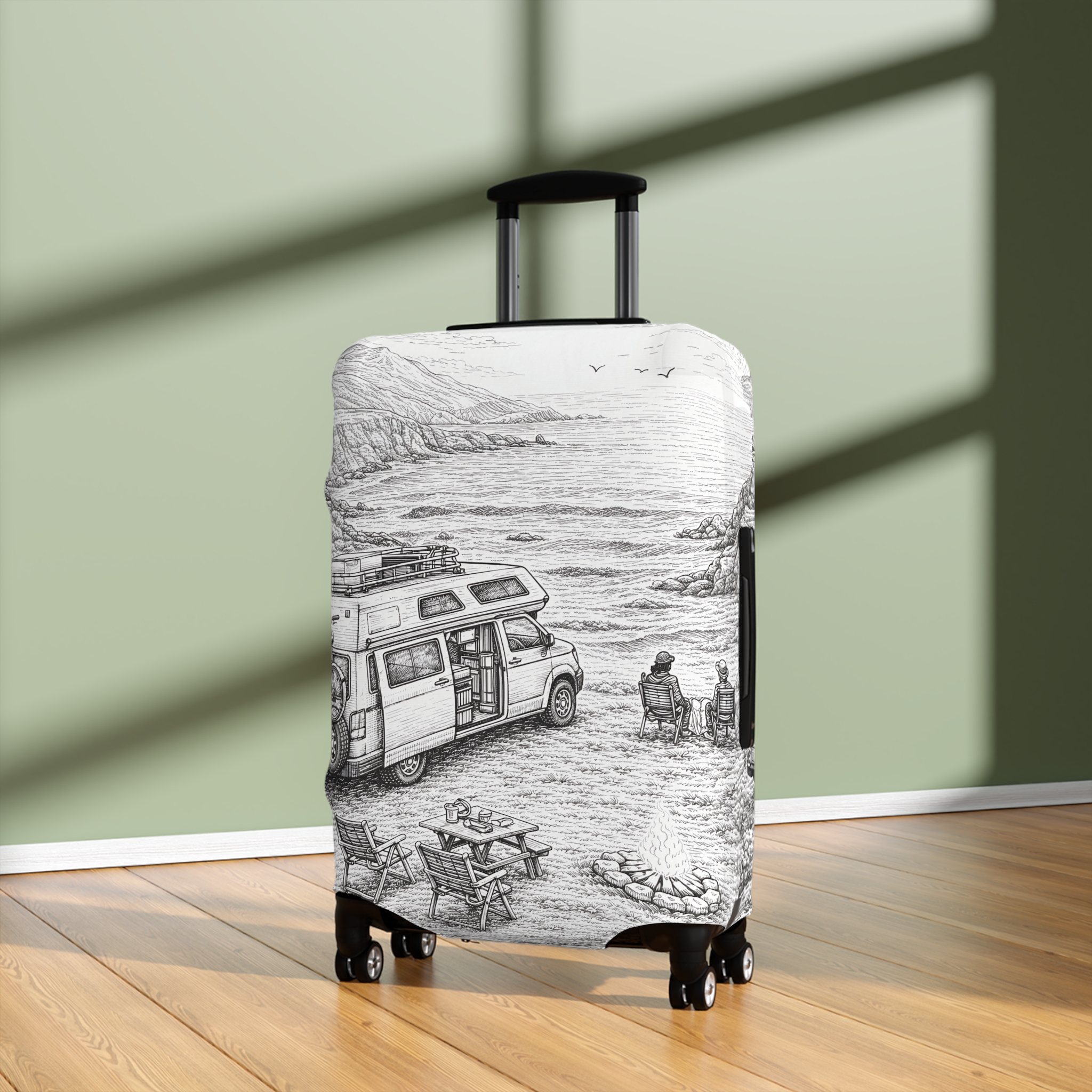 Luggage Cover — Adventure Camper Sketch Travel Suitcase