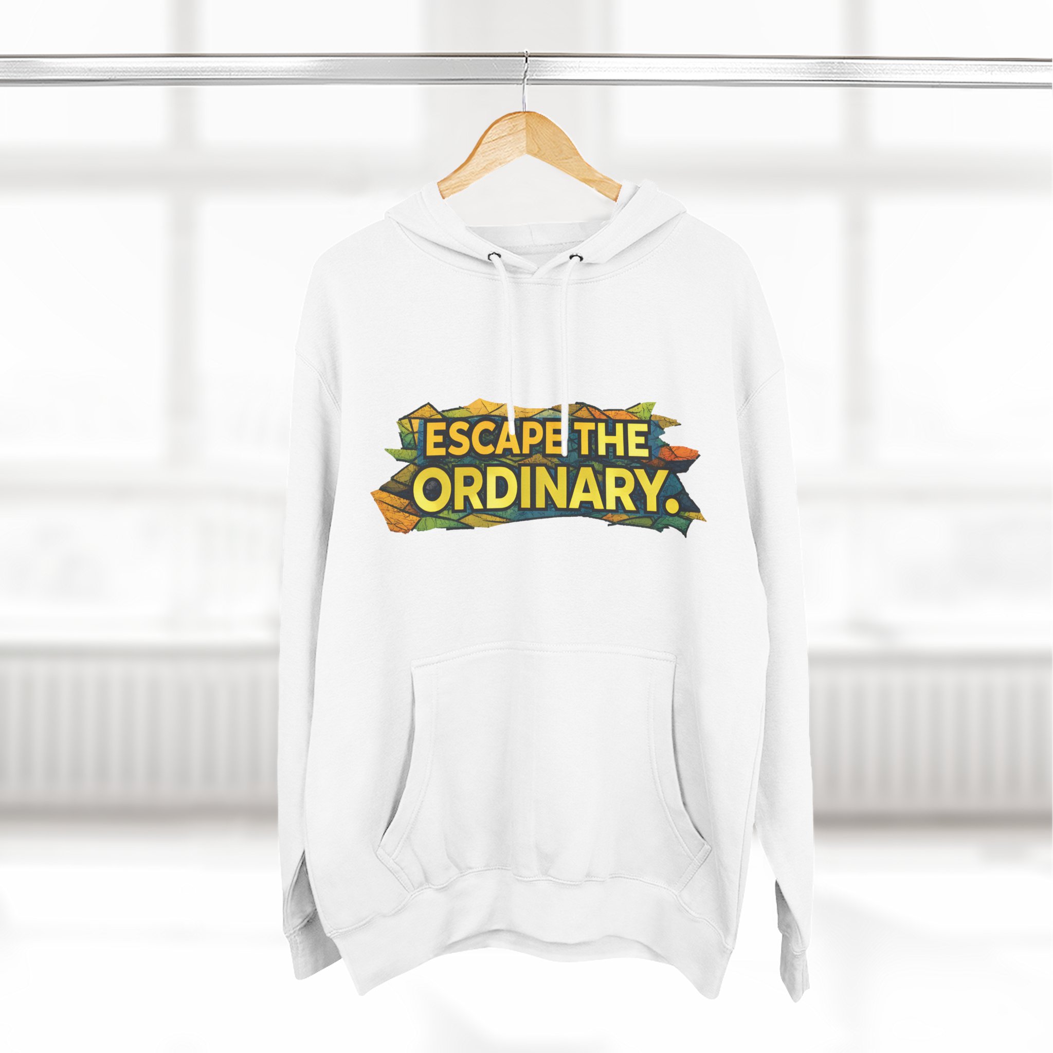 Three-Panel Fleece Hoodie - "Escape The Ordinary" Design Cubic-Line