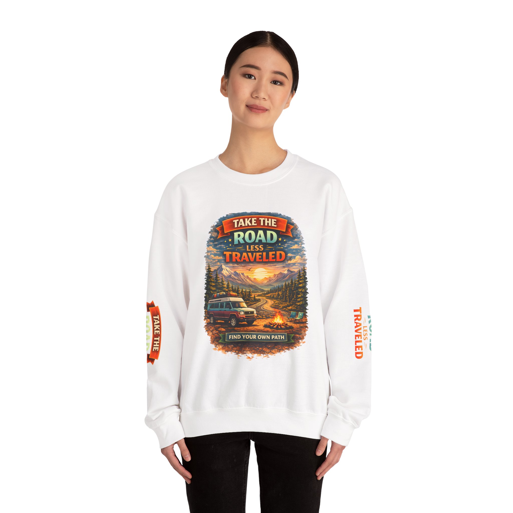 6505109087842216680_2048.jpeg Unisex Heavy Blend™ Crewneck Sweatshirt — "Take The Road Less Traveled" Design Scenic-Line