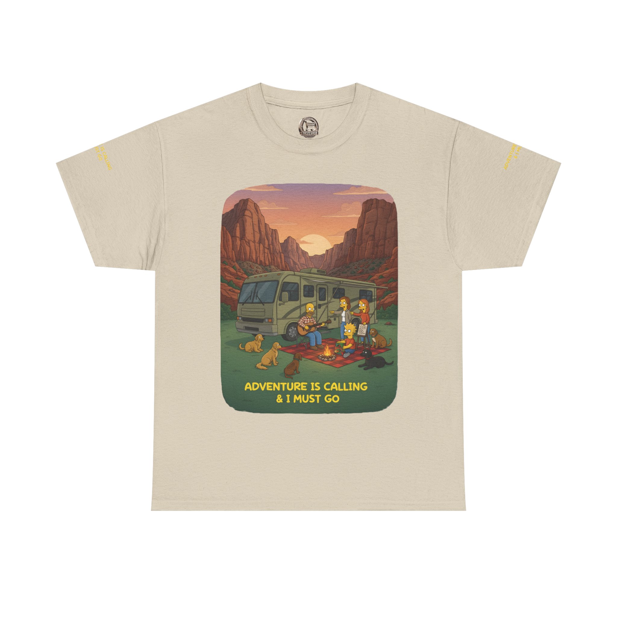 Unisex Heavy Cotton Tee — "Adventure Is Calling-I Must Go" Design Sitcom-Line