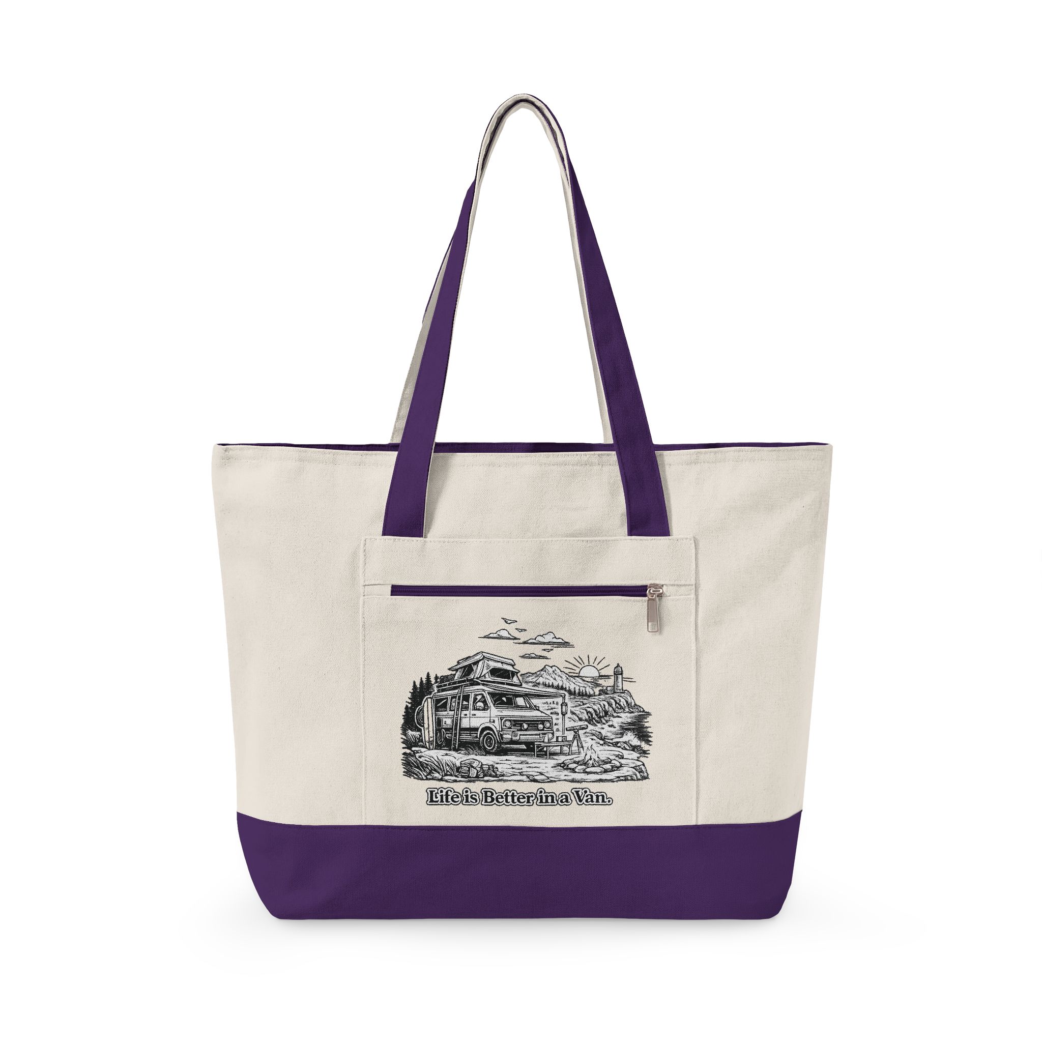 Zippered Canvas Tote — "Life Is Better In A Van" (Design Minimal-Line)