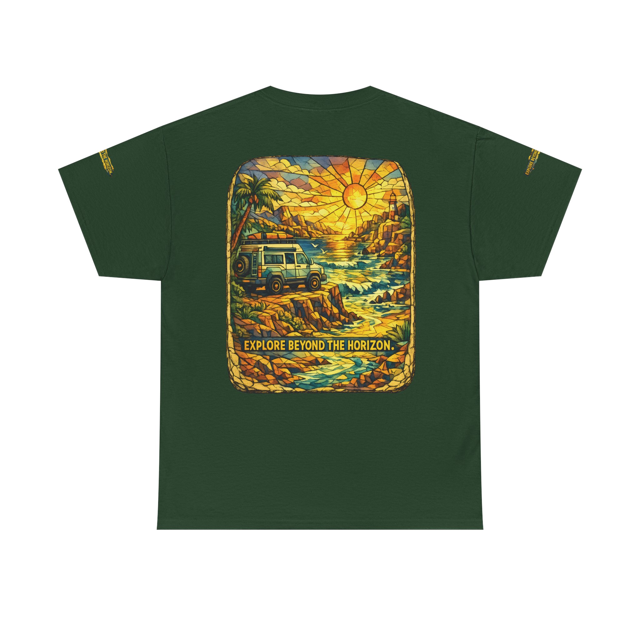 Unisex Heavy Cotton Tee — "Explore Beyond The Horizon" Design Cubic-Line