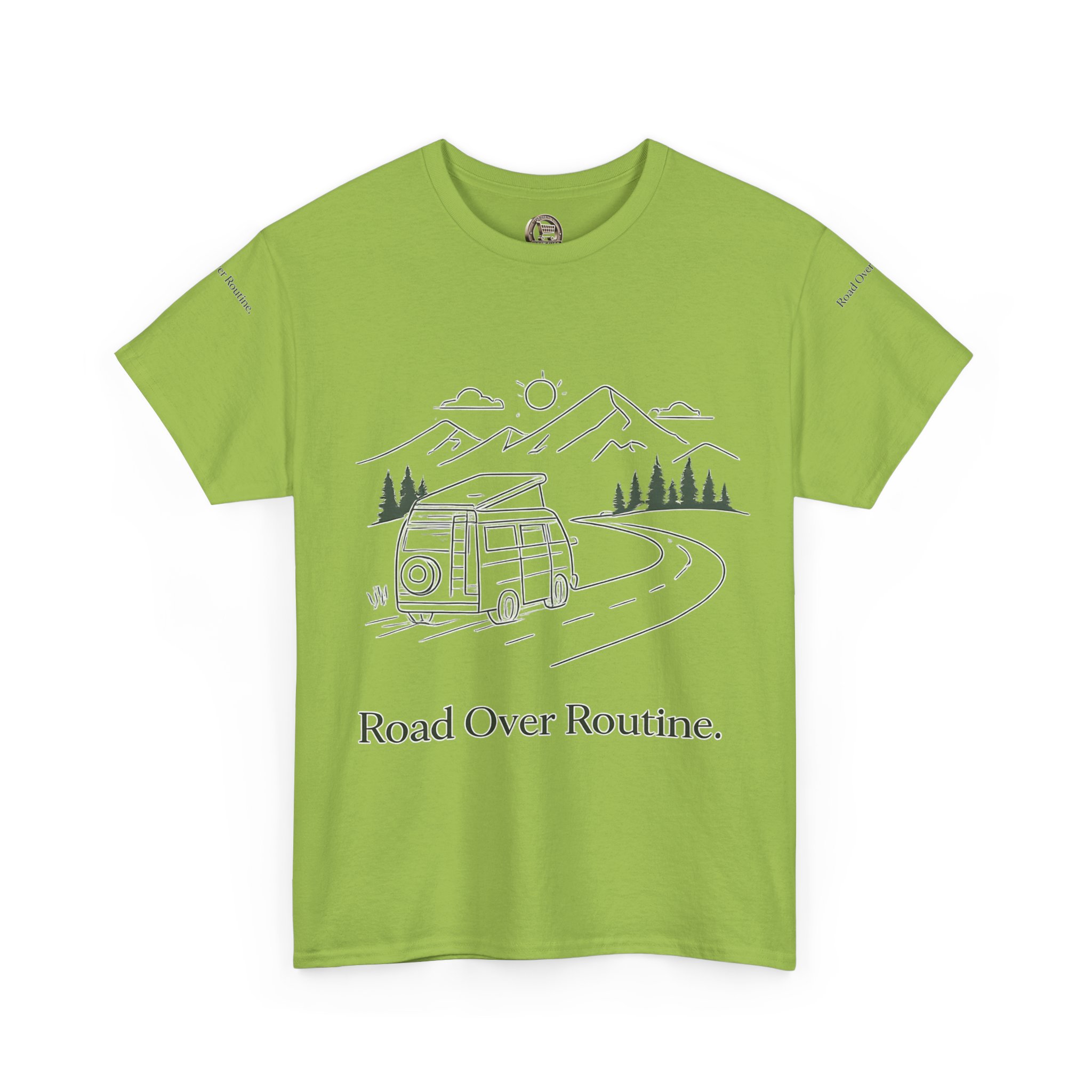 Unisex Heavy Cotton Tee — "Road Over Routine" Design Minimal-Line