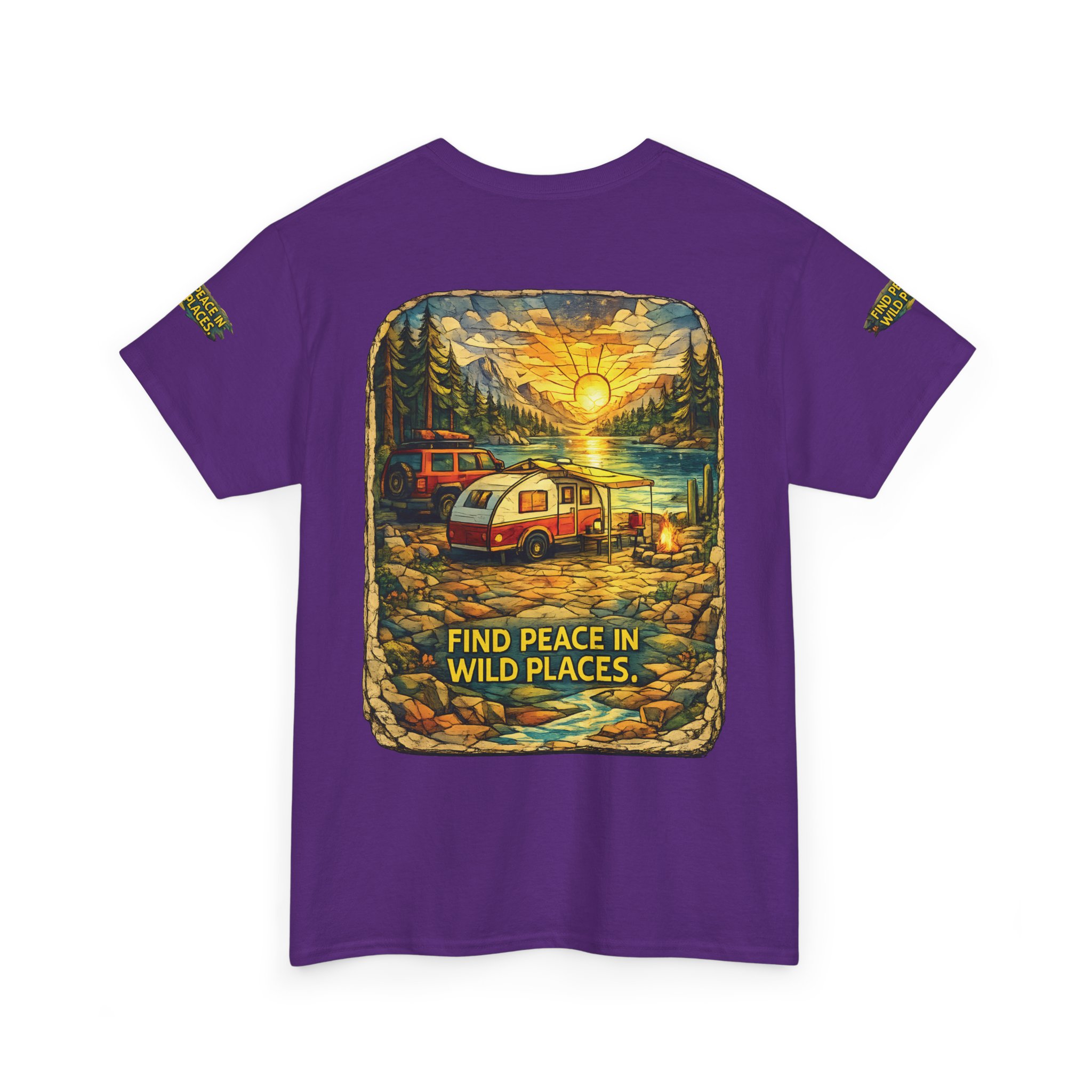 Unisex Heavy Cotton Tee — "Find Peace In Wild Places" Design Cubic-Line
