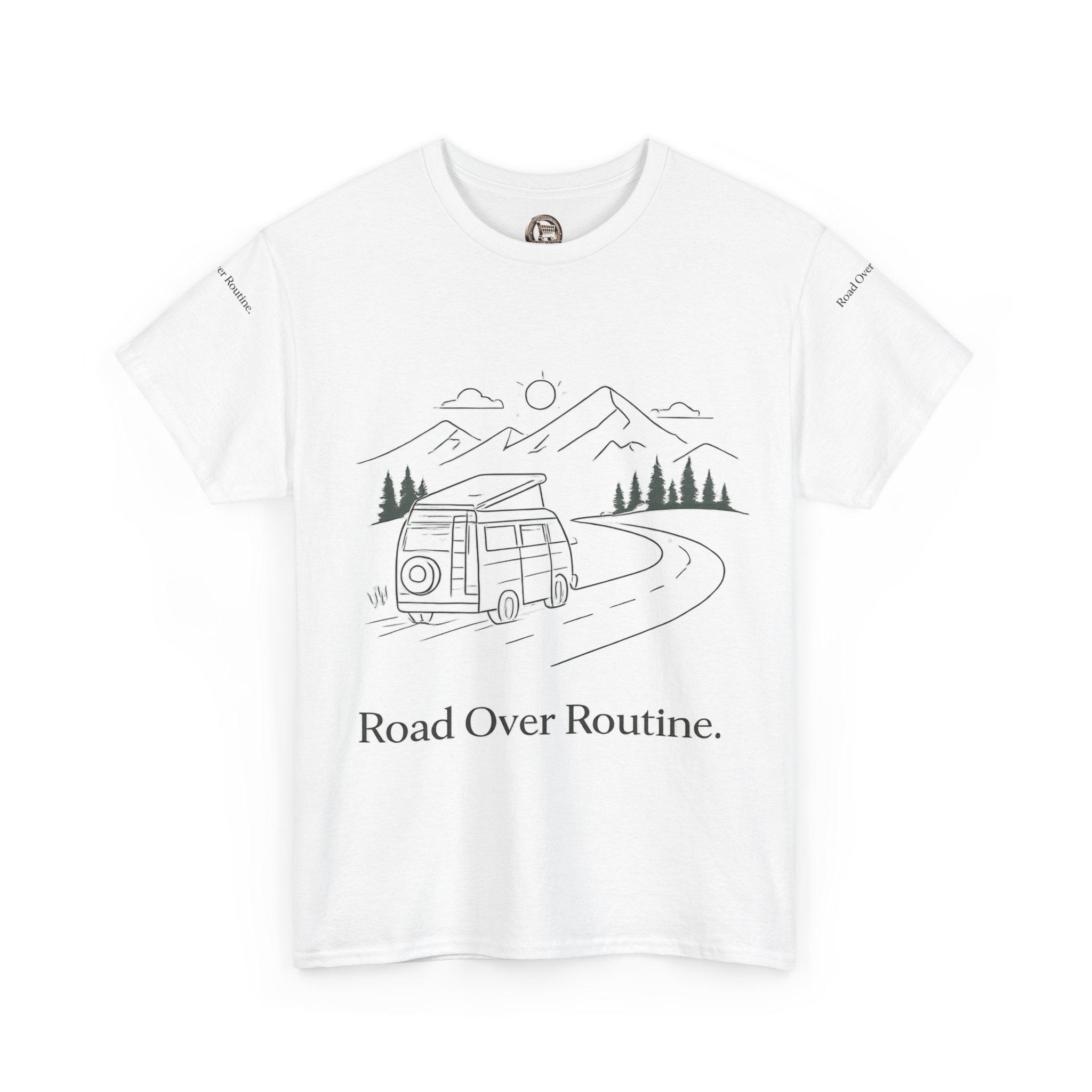 Unisex Heavy Cotton Tee — "Road Over Routine" Design Minimal-Line