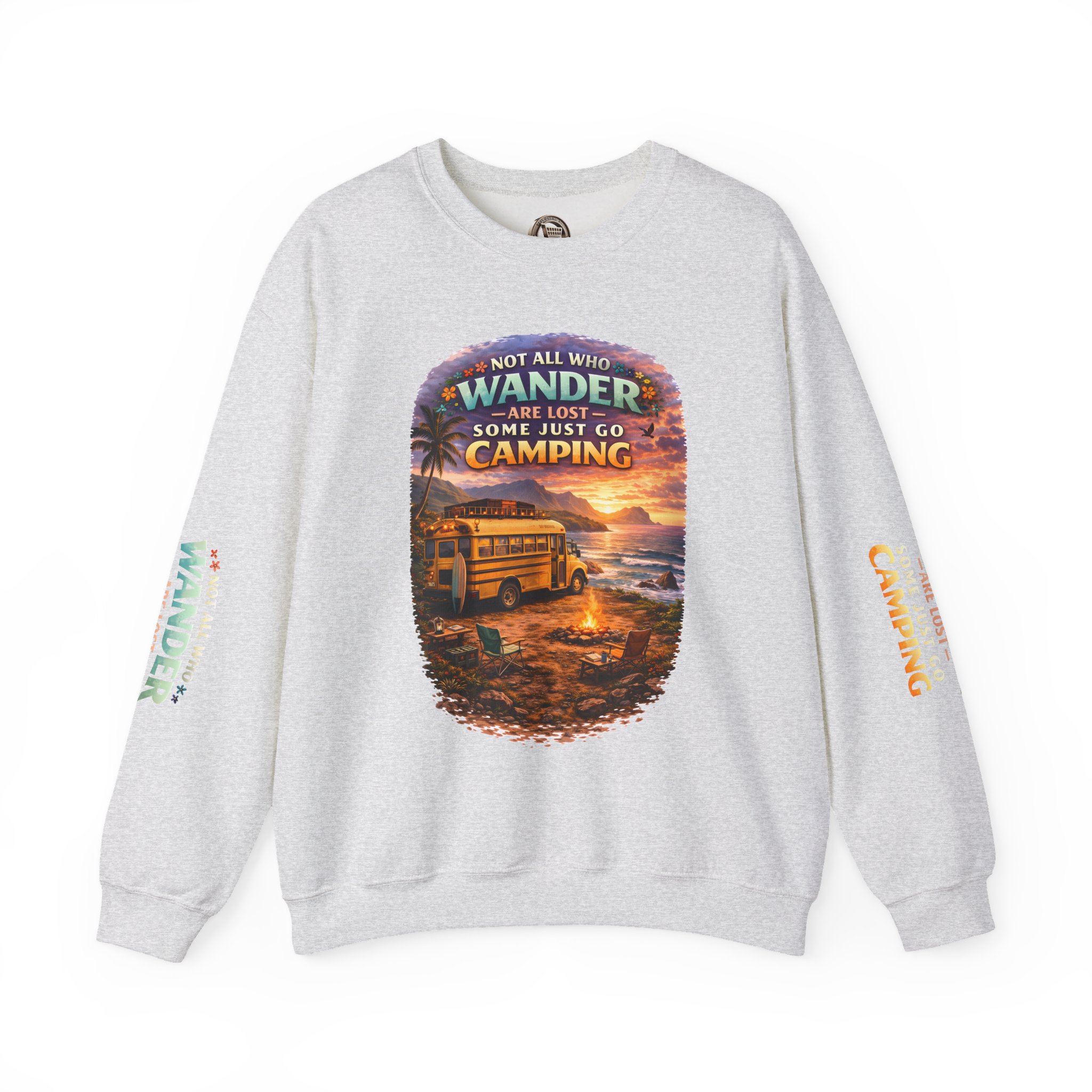 Unisex Heavy Blend™ Crewneck Sweatshirt — "Not All Who Wander Are Lost" Design Scenic-Line