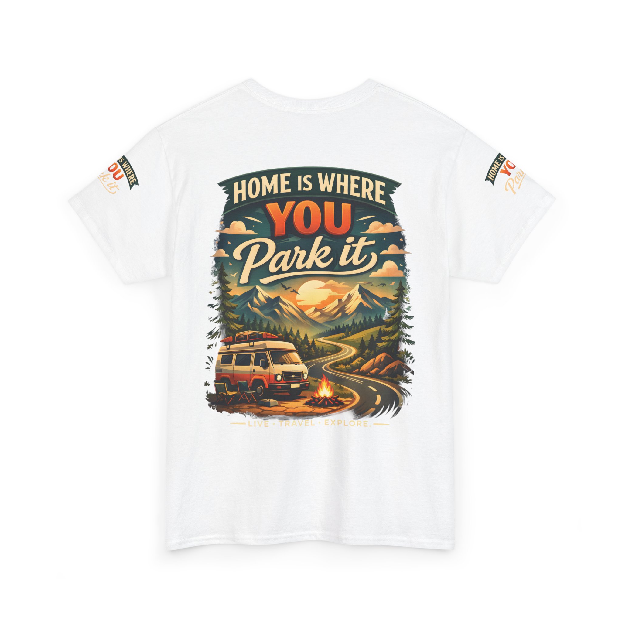 Unisex Heavy Cotton Tee — "Hom Is Where You Park It" Design Scenic-Line