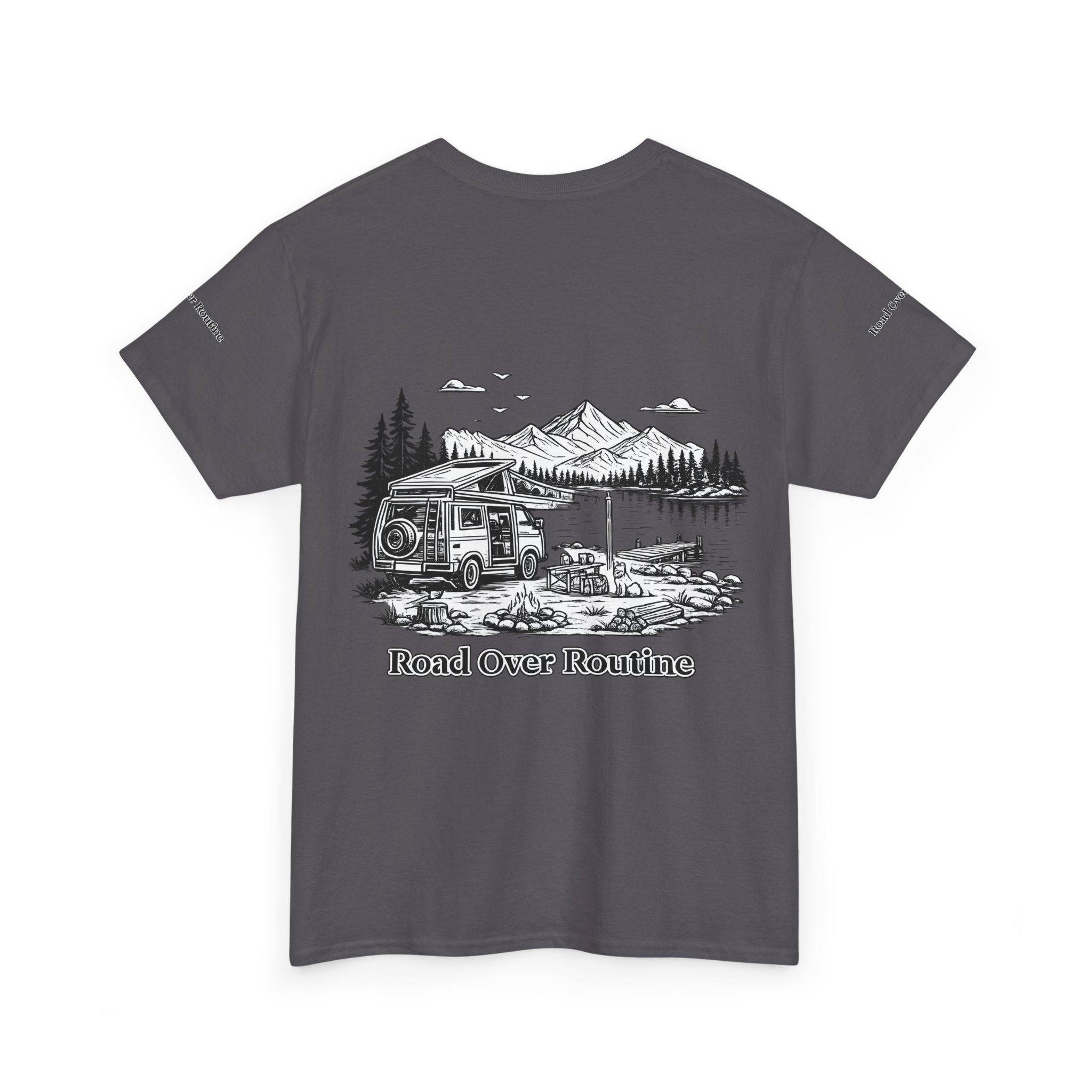 Unisex Heavy Cotton Tee — "Road Over Routine" Design Minimal-Line