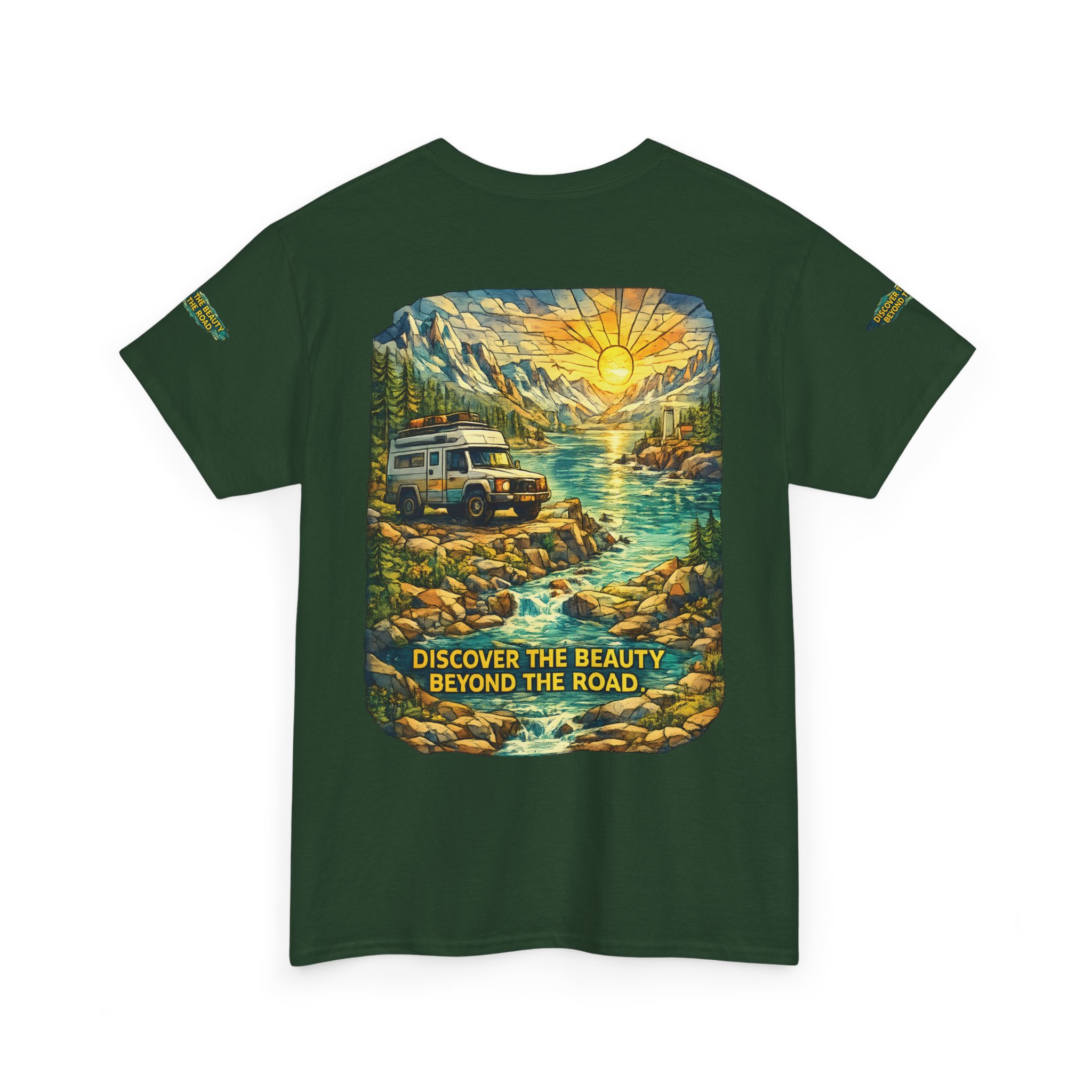 Unisex Heavy Cotton Tee — "Discover The Bieuty Beyond The Road" Design Cubic-Line