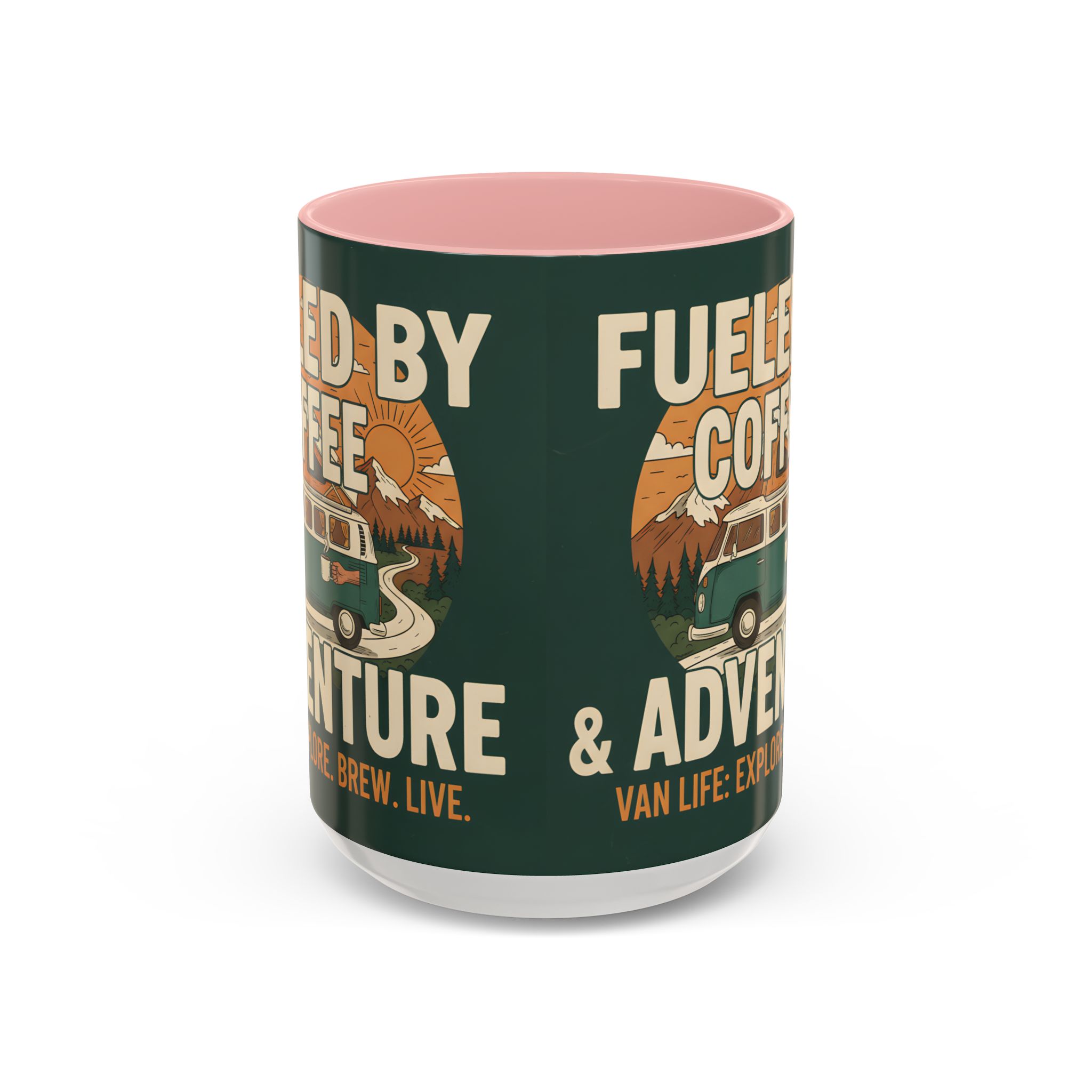 Accent Coffee Mug (11, 15oz) — "Fueled by Coffee & Adventure"