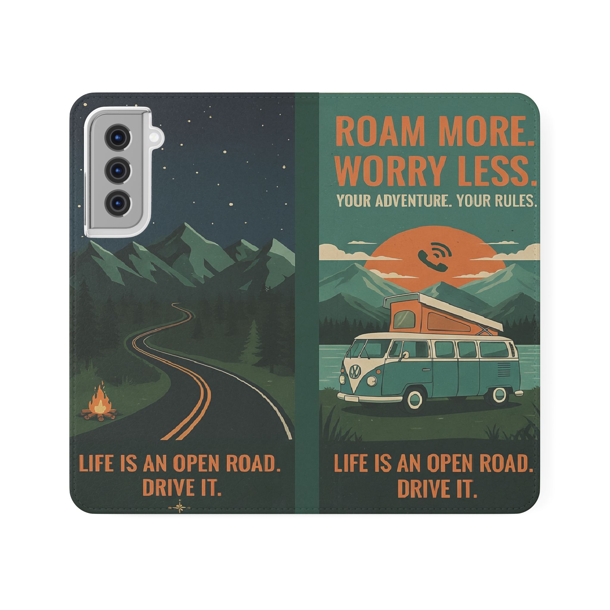 Flip Phone Case — "Roam More Worry Less - Life Is An Open Road" Phone Wallet
