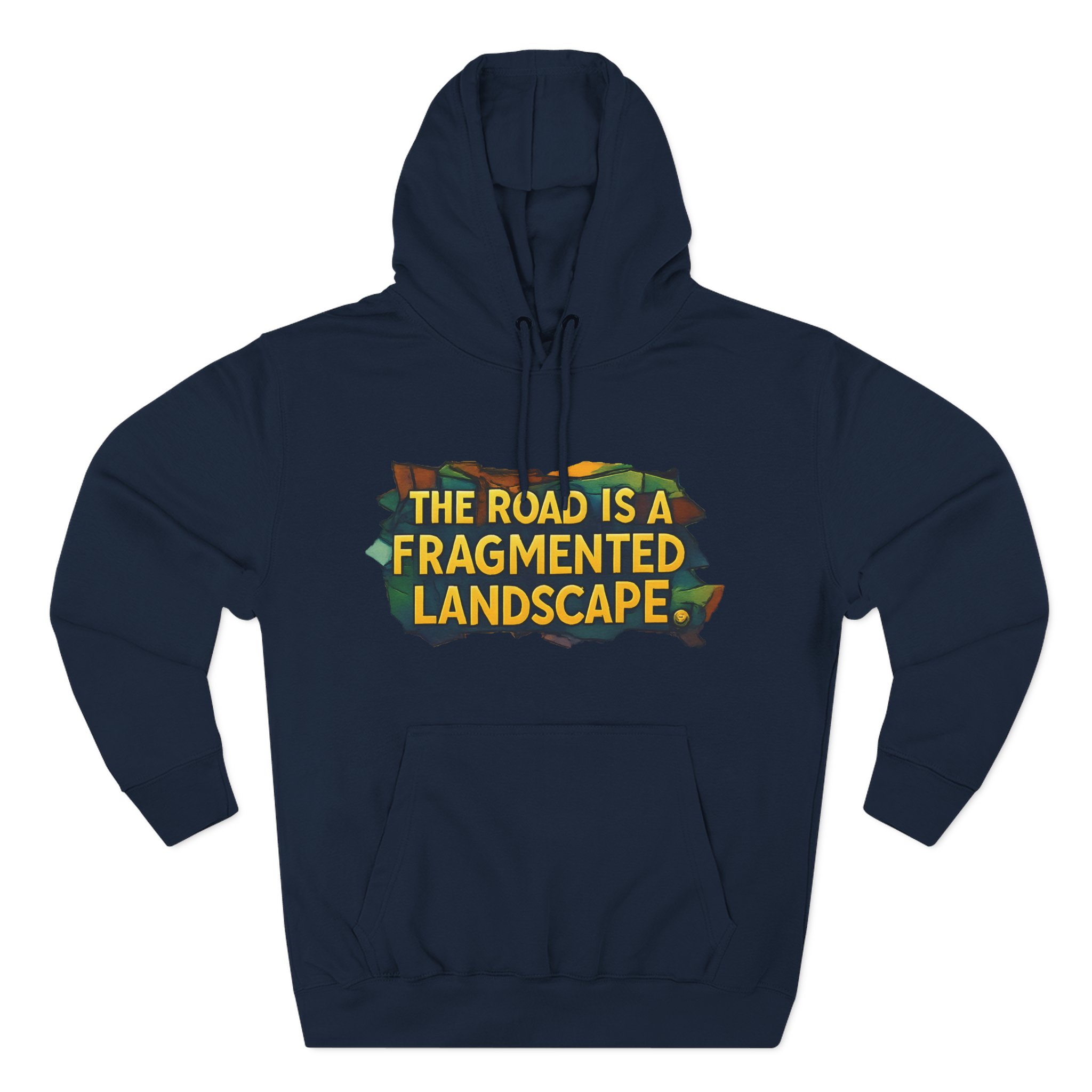 Three-Panel Fleece Hoodie - "The Road Is A Fragmented Landscape" Design Cubic-Line