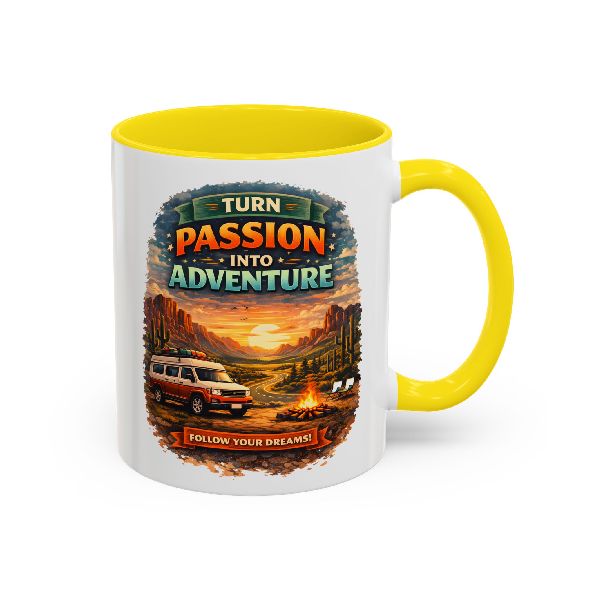 Accent Coffee Mug (11, 15oz) — "Turn Passion Into Adventure" Design Scenic-Line
