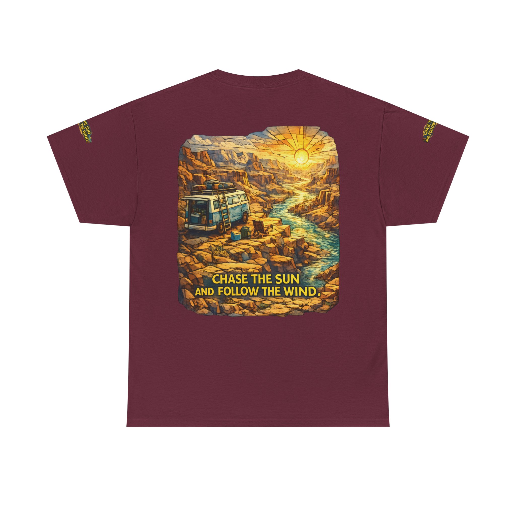 6548071966248881910_2048.jpeg Unisex Heavy Cotton Tee — "Chase The Sun And Follow The Wind" Design Cubic-Line