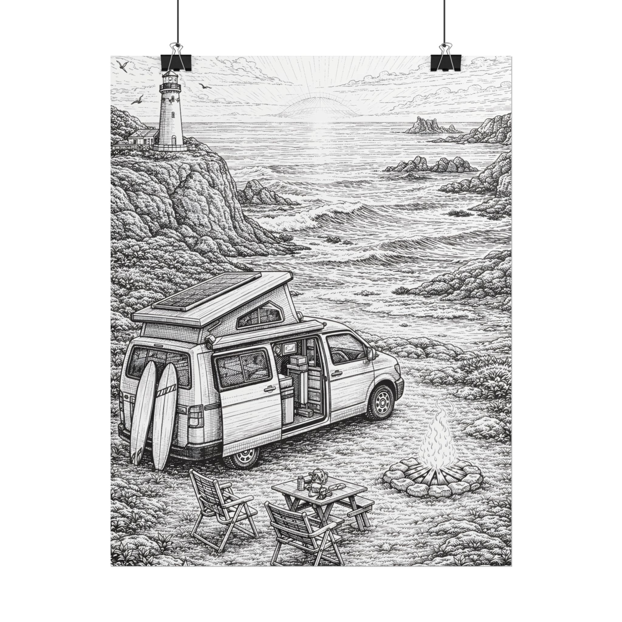 Campervan Poster — Vintage RV Camping Landscape Wall Art