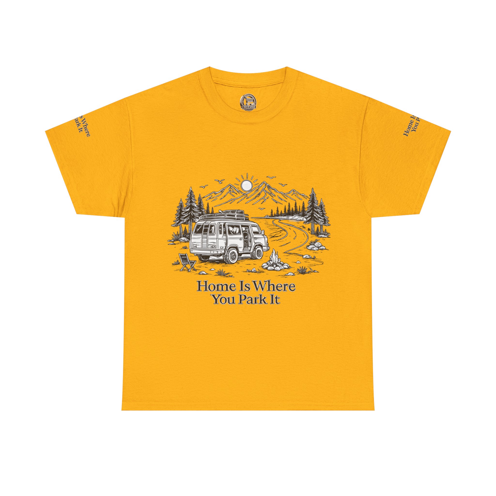 Unisex Heavy Cotton Tee — "Home Is Where You Park It" Design Minimal-Line