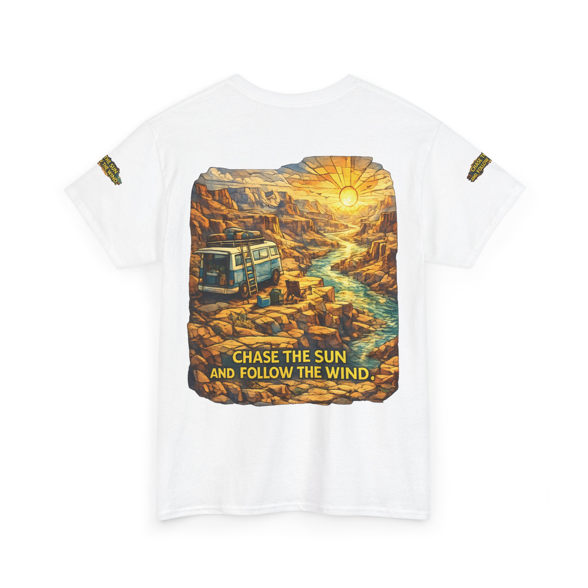 6554729233914136206_2048.jpeg Unisex Heavy Cotton Tee — "Chase The Sun And Follow The Wind" Design Cubic-Line