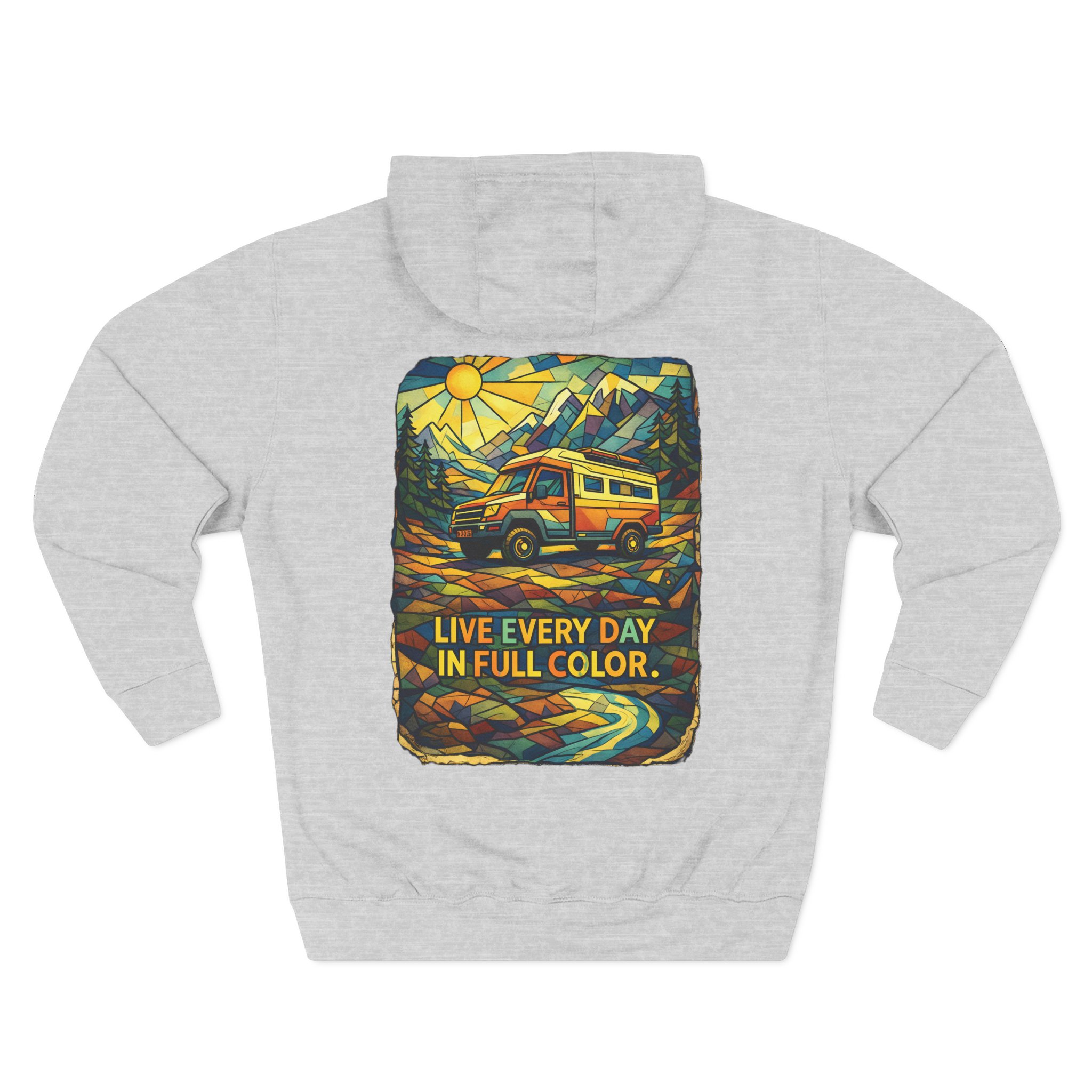 Three-Panel Fleece Hoodie - "Live Life Every Day In Full Color" Design Cubic-Line