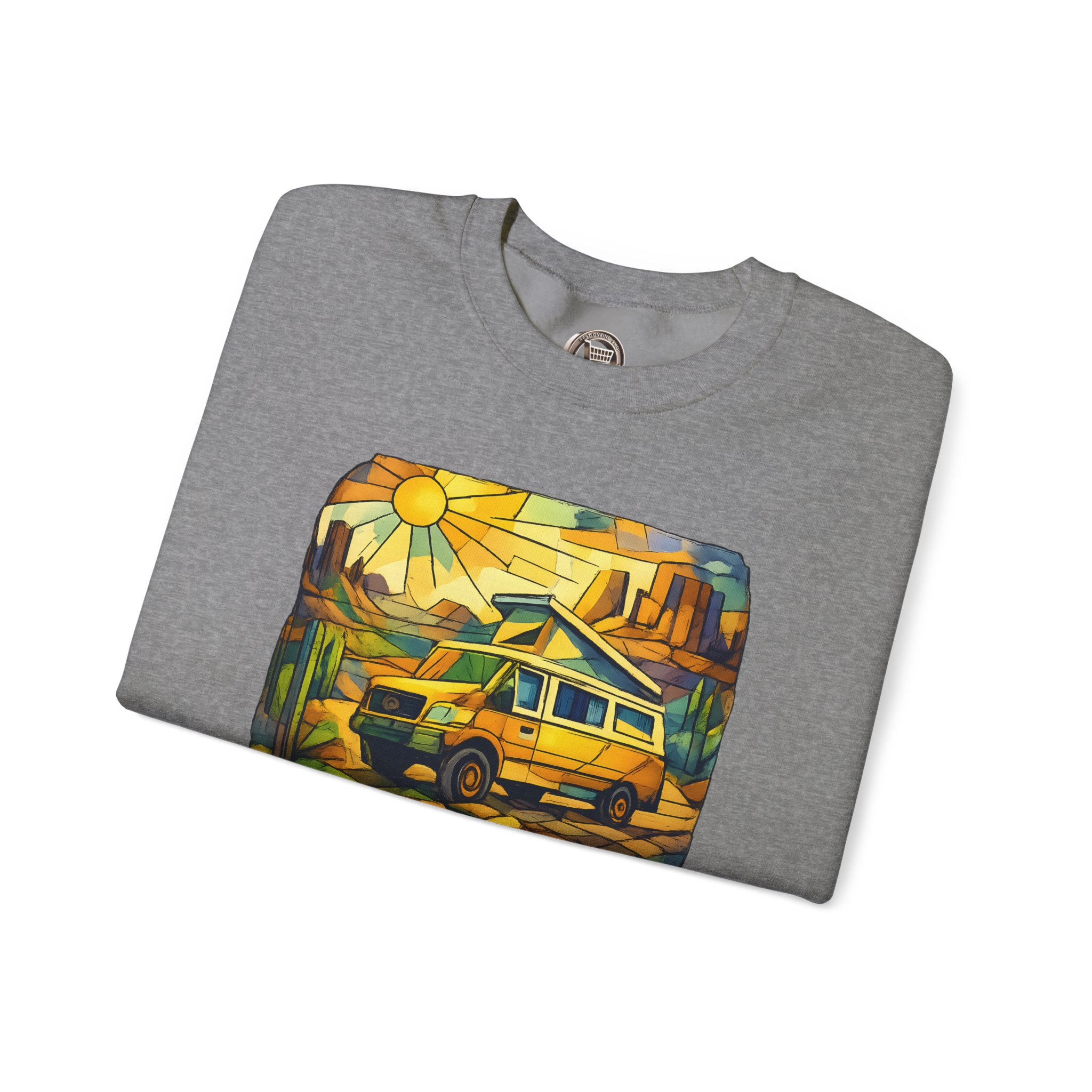 Unisex Heavy Blend™ Crewneck Sweatshirt — "Find Adventure In Every Corner" Design Cubic-Line