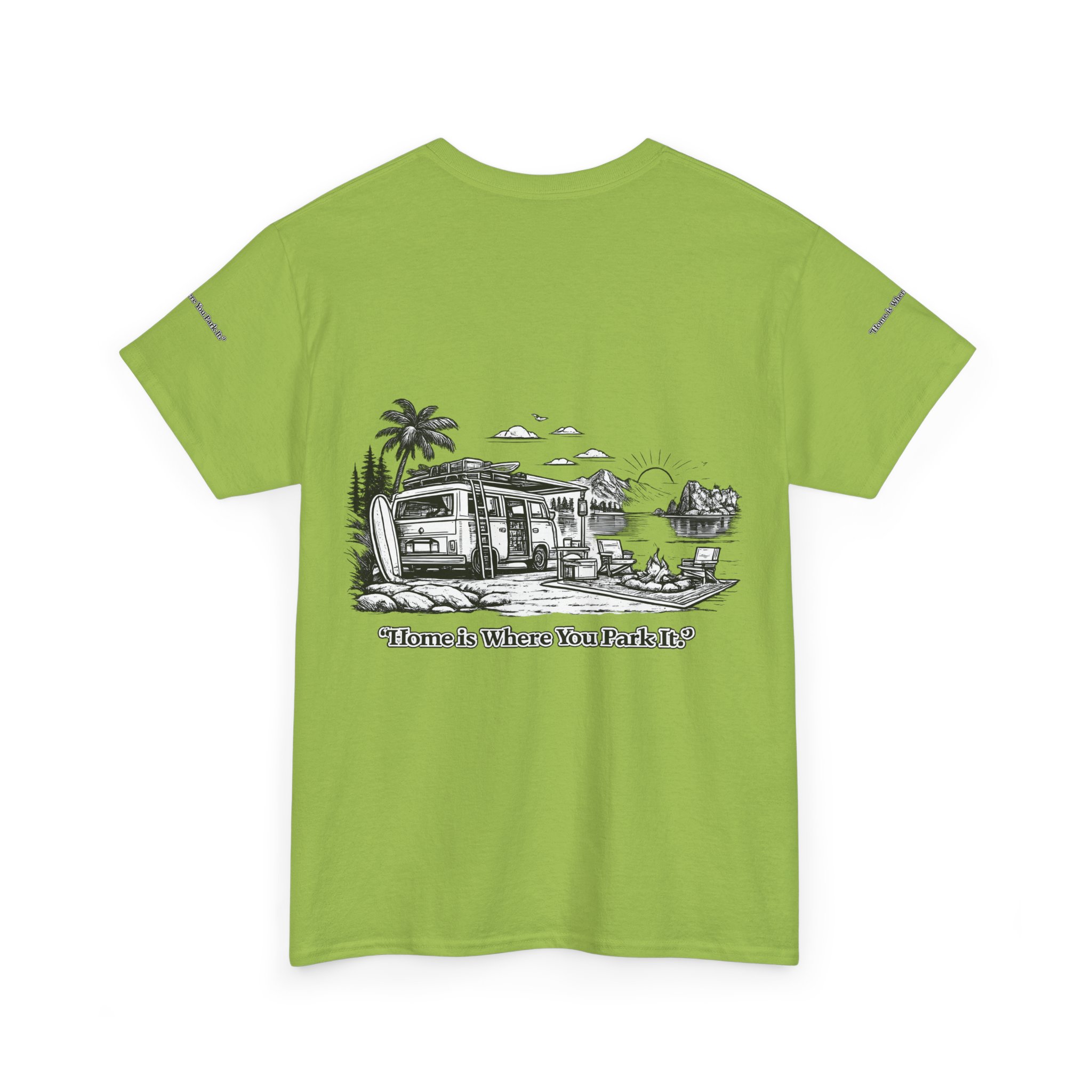 6571645554810158412_2048.jpeg Unisex Heavy Cotton Tee — "Home Is Where You Park It" Design Minimal-Line