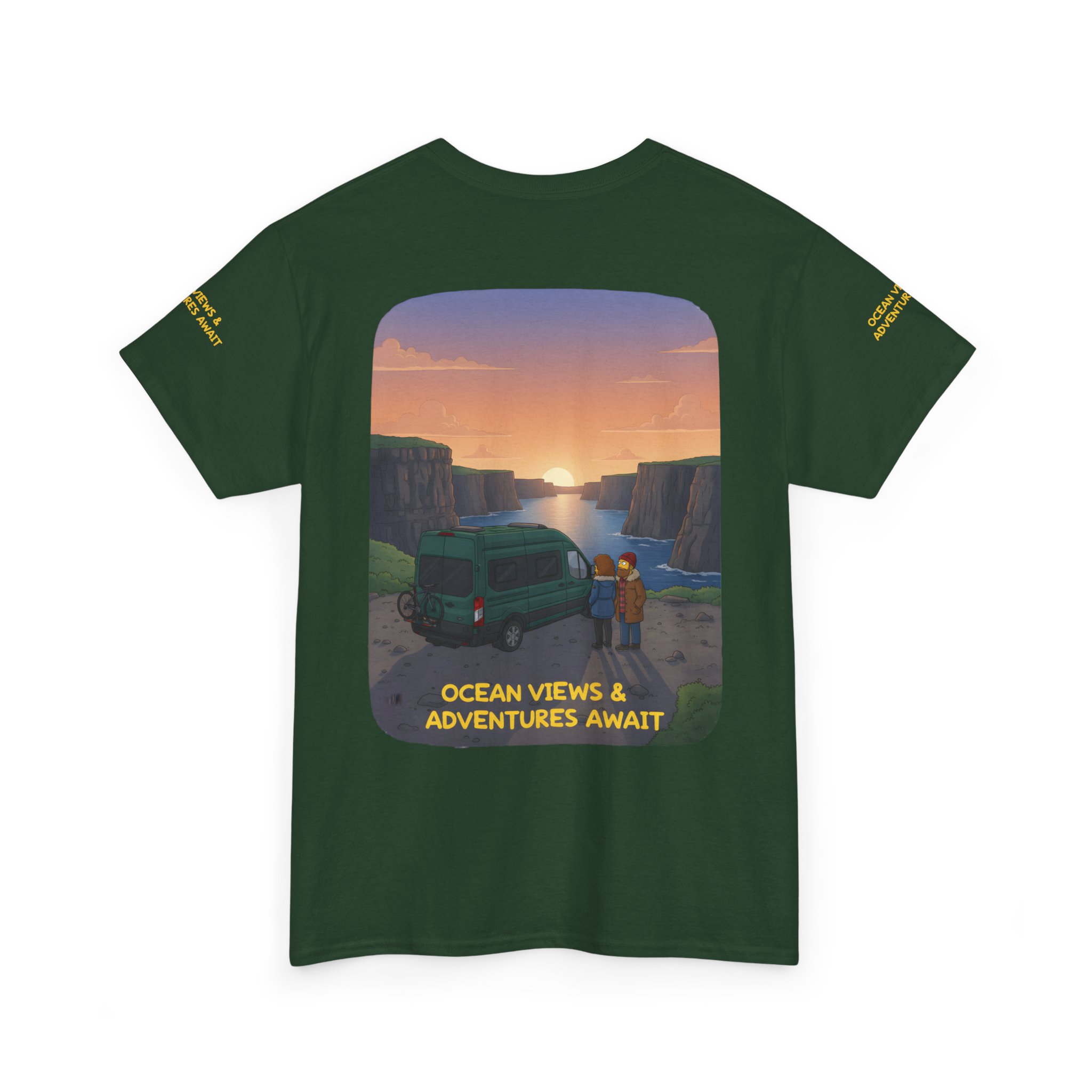 Unisex Heavy Cotton Tee — "Ocean Views-Adventures Awaits" Design Sitcom-Line