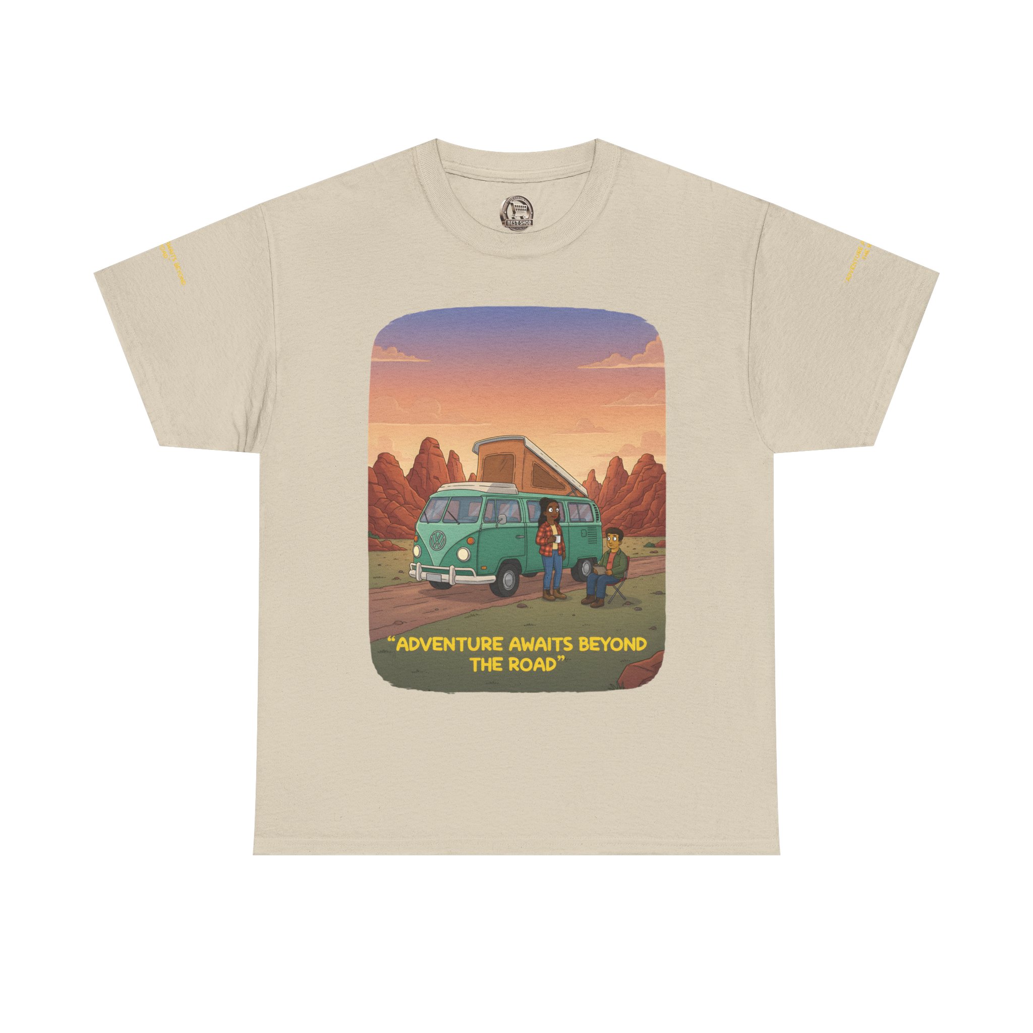 Unisex Heavy Cotton Tee — "Adventure Awaits Beyond The Road" Design Sitcom-Line