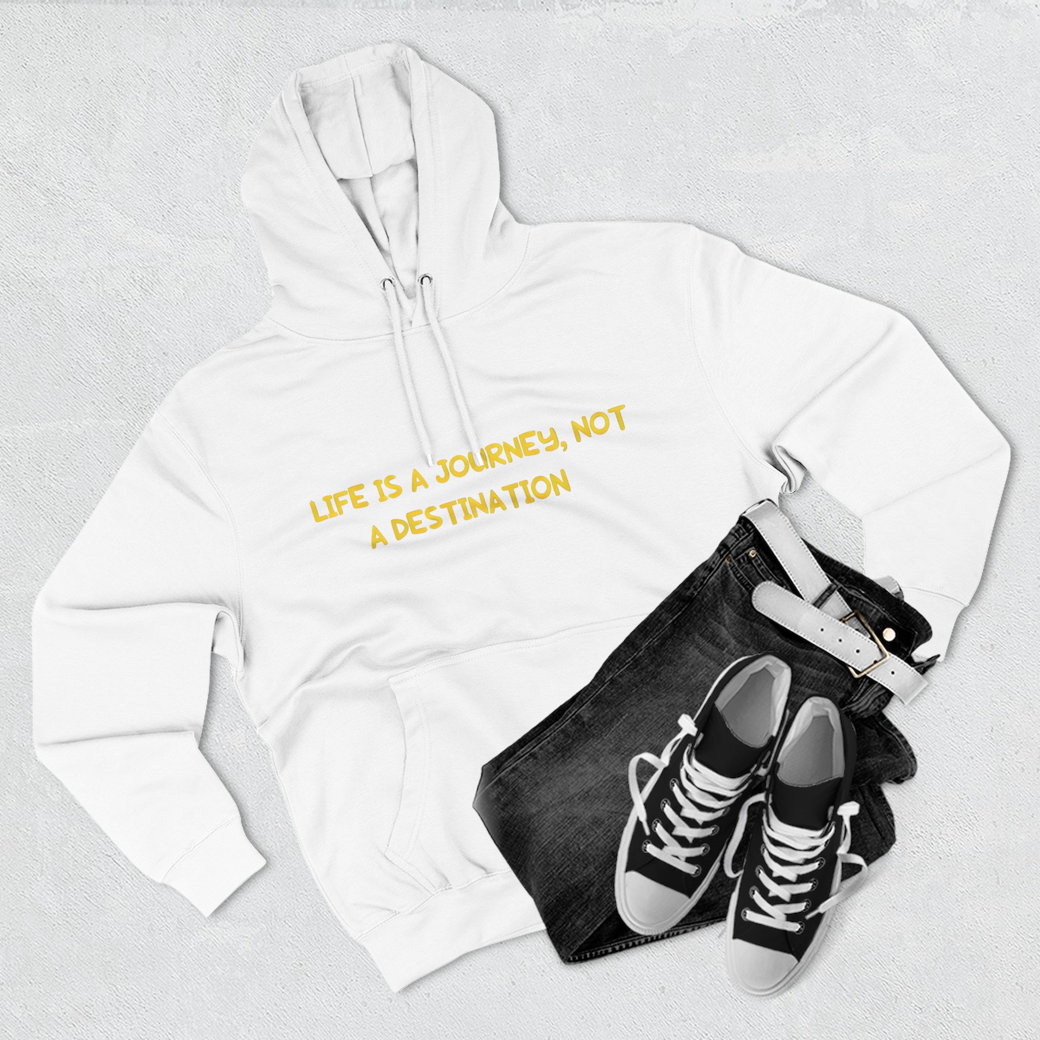 Three-Panel Fleece Hoodie - "Life Is A Journey-Not A Destination" Design Sitcom-Line