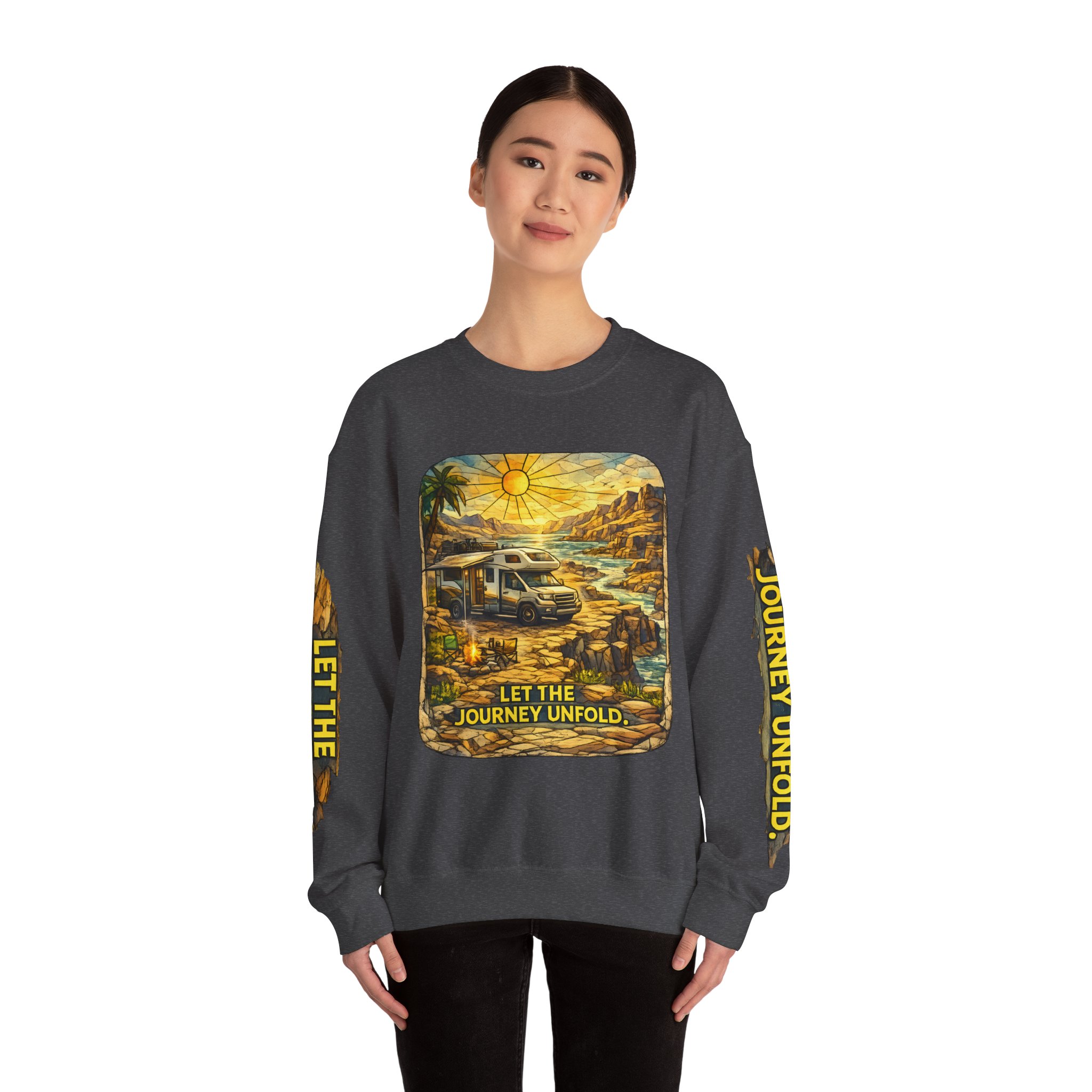 Unisex Heavy Blend™ Crewneck Sweatshirt — "Let The Journey Unfold" Design Cubic-Line