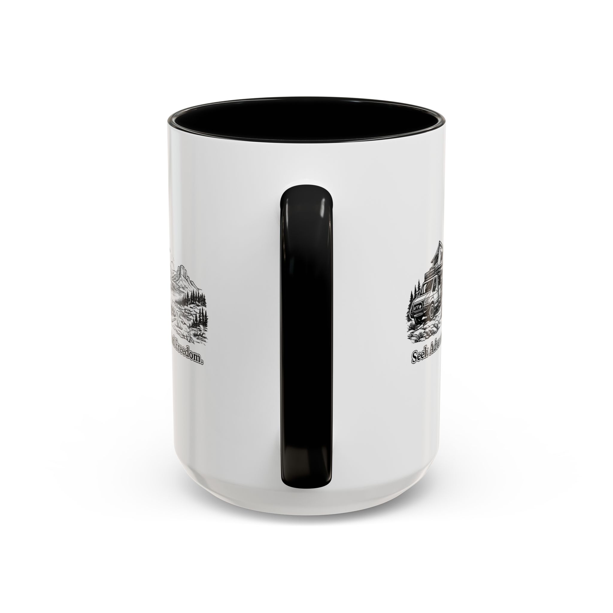 Accent Coffee Mug (11, 15oz) — "Seek Adventure, Find Freedom" Design Minimal-Line