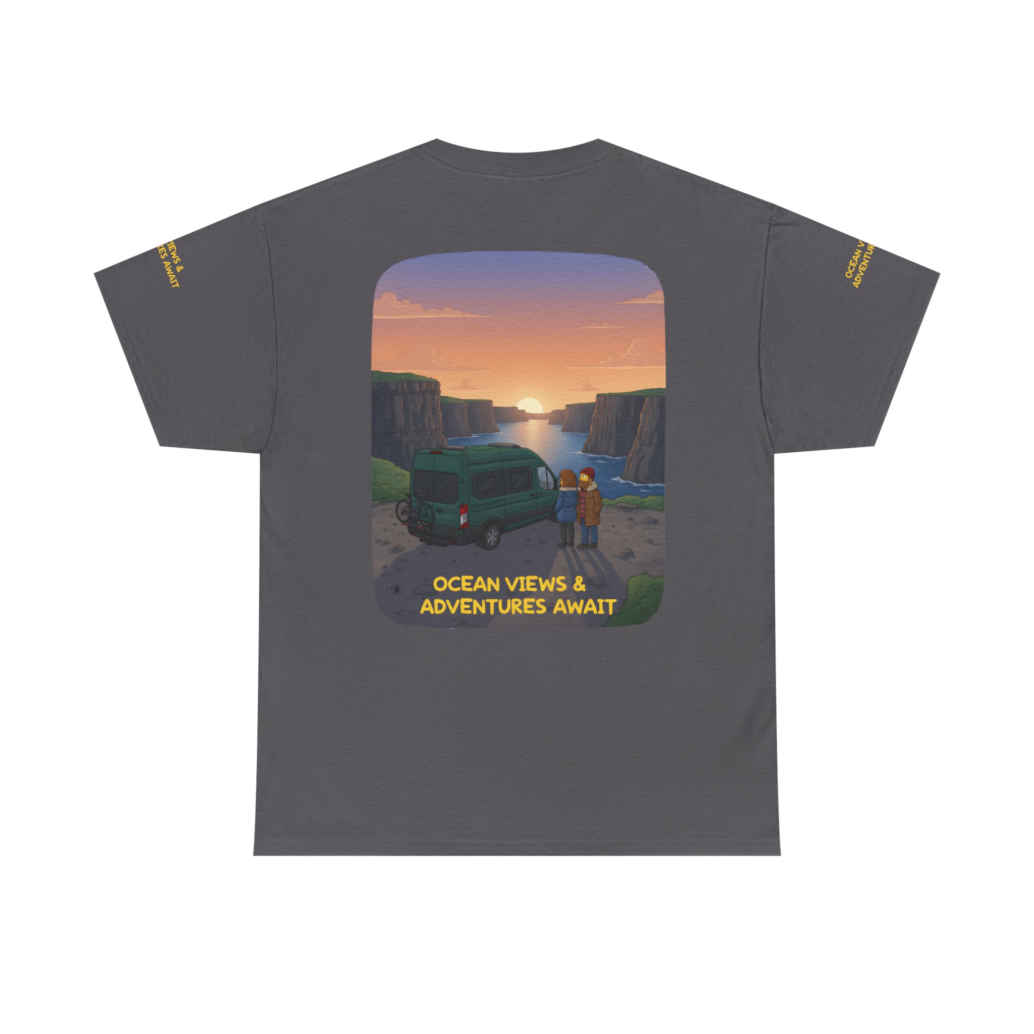 Unisex Heavy Cotton Tee — "Ocean Views-Adventures Awaits" Design Sitcom-Line
