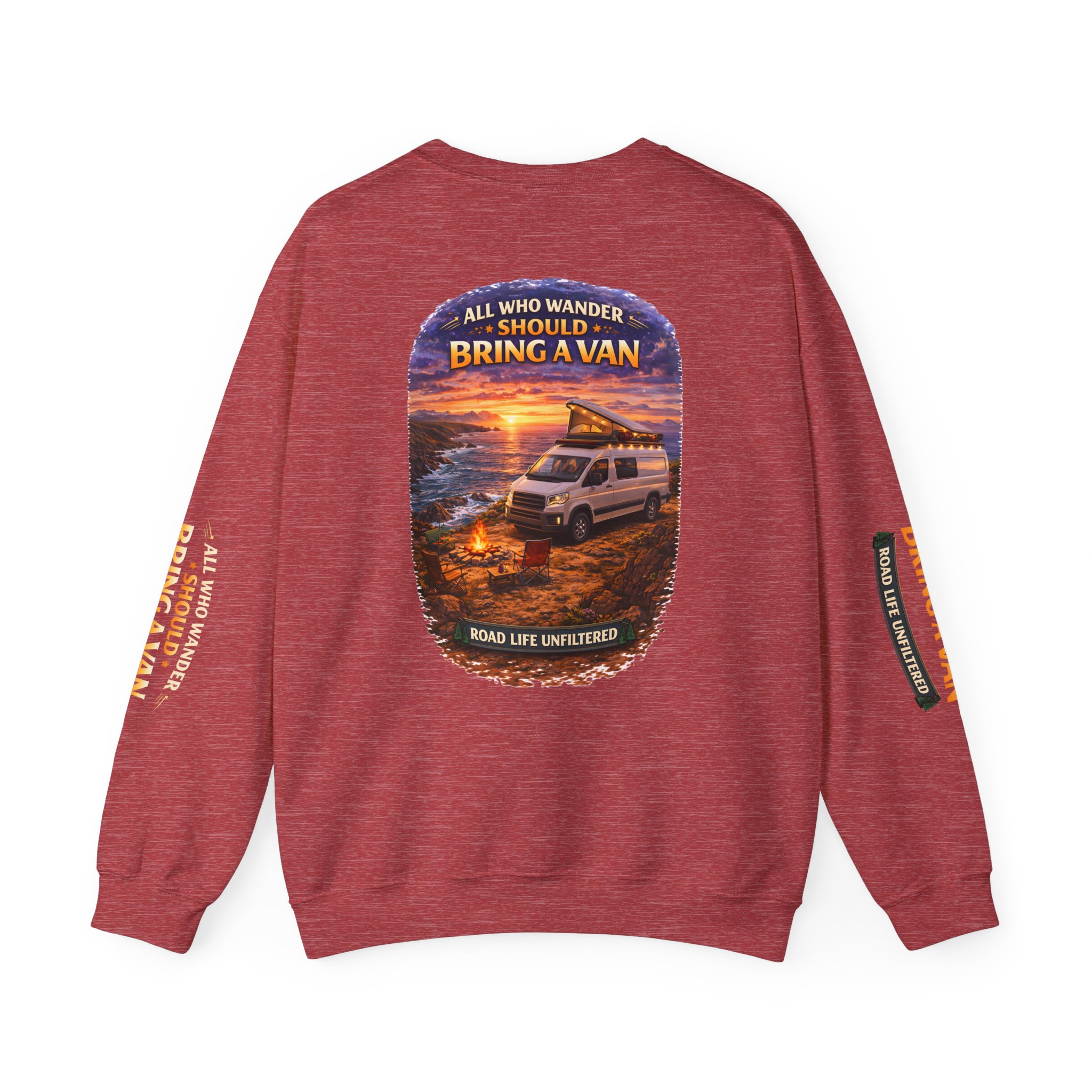 Unisex Heavy Blend™ Crewneck Sweatshirt — "All Who wander Should Bring A Van" Design Scenic-Line