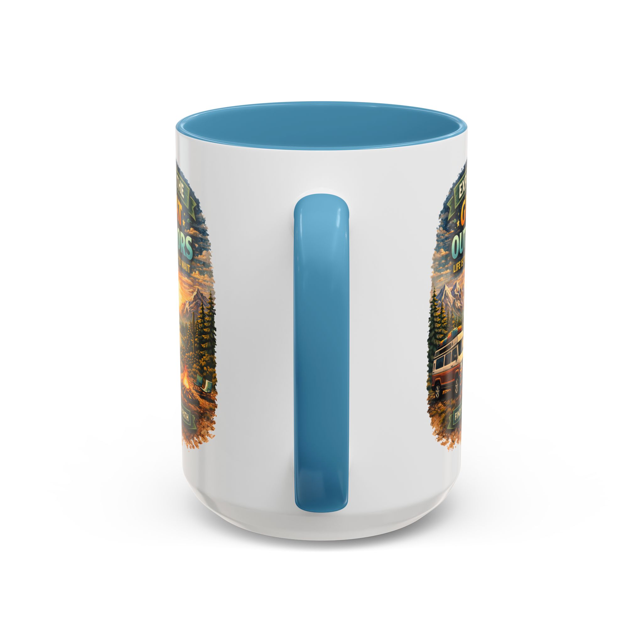 Accent Coffee Mug (11, 15oz) — "Explore The Great Outdoors" Design Scenic-Line